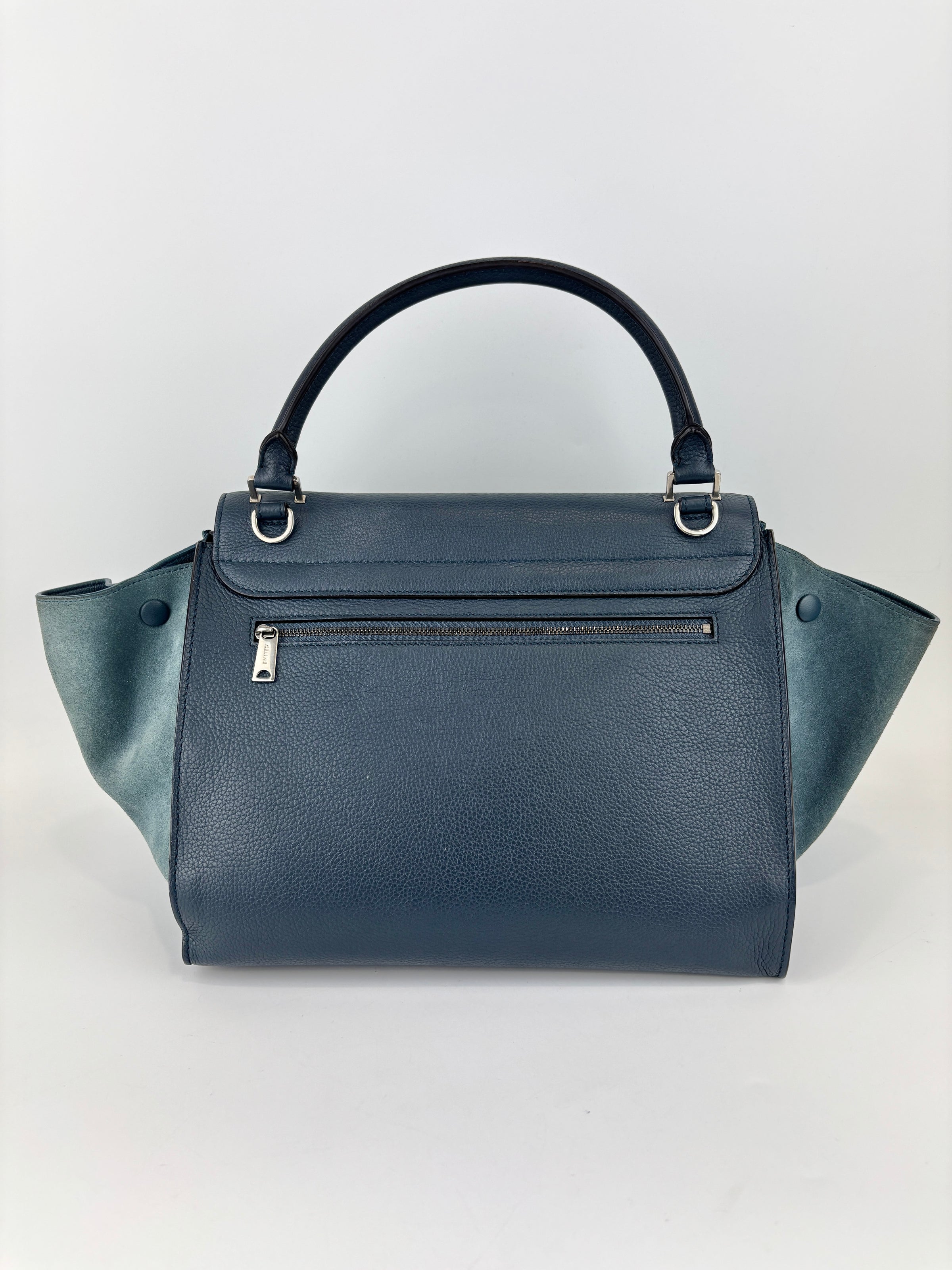 Medium Trapeze Blue Grained Calfskin/Suede