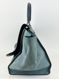 Medium Trapeze Blue Grained Calfskin/Suede
