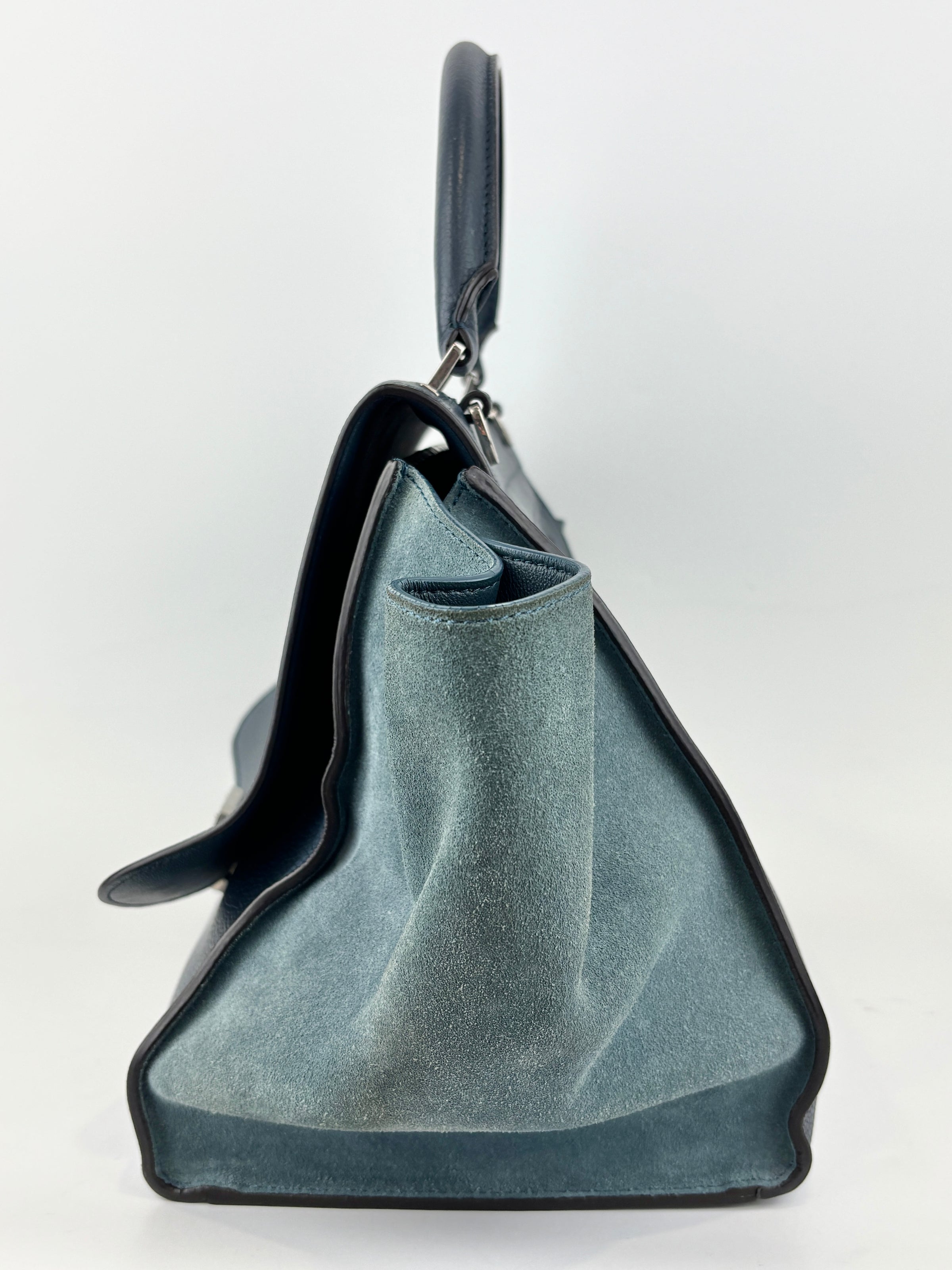 Medium Trapeze Blue Grained Calfskin/Suede
