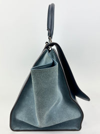 Medium Trapeze Blue Grained Calfskin/Suede