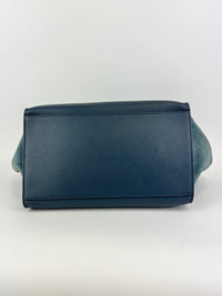 Medium Trapeze Blue Grained Calfskin/Suede