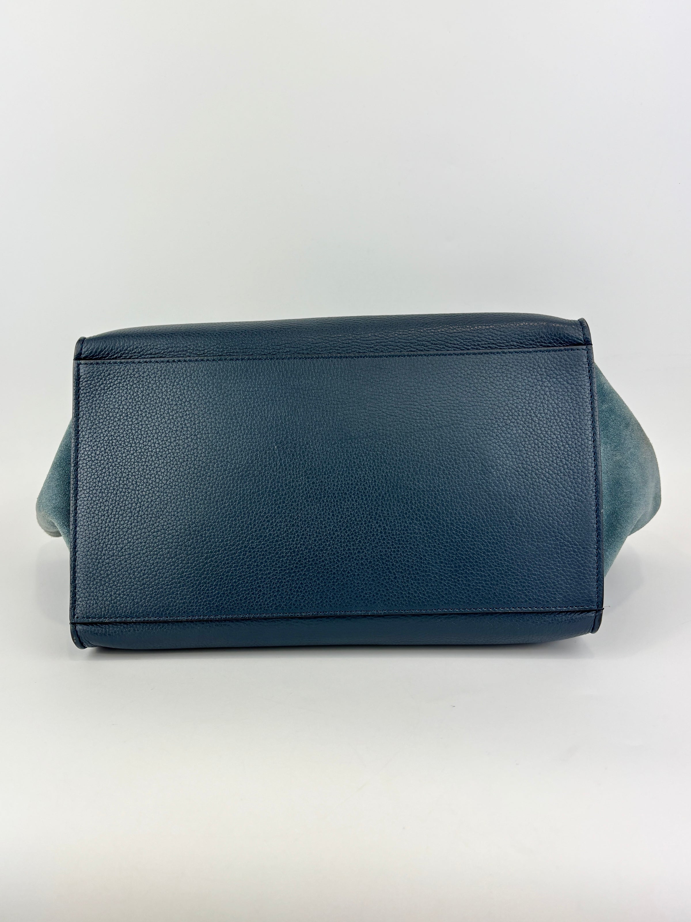 Medium Trapeze Blue Grained Calfskin/Suede