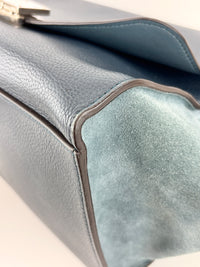Medium Trapeze Blue Grained Calfskin/Suede