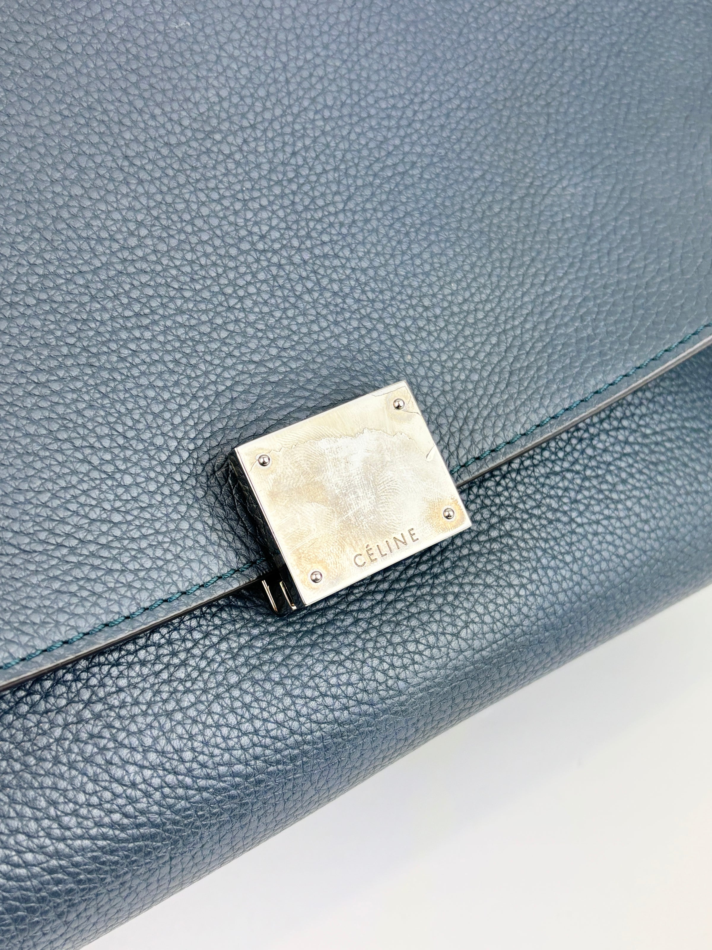 Medium Trapeze Blue Grained Calfskin/Suede