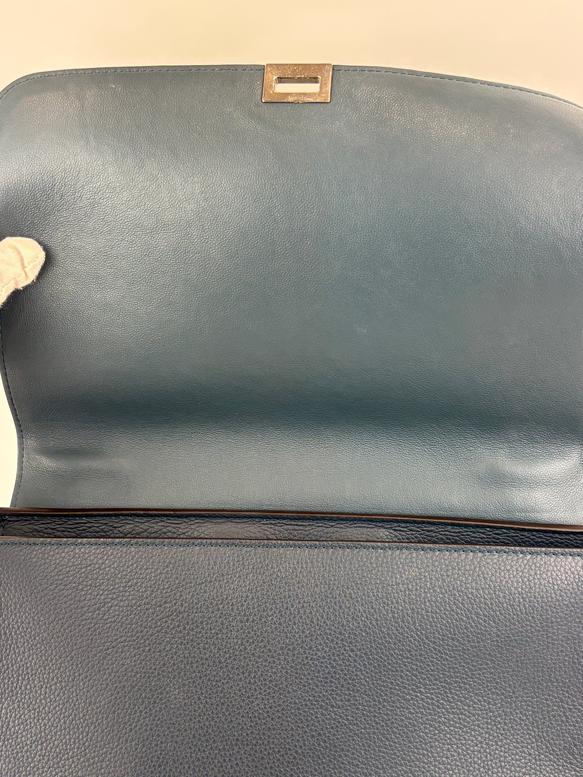 Medium Trapeze Blue Grained Calfskin/Suede