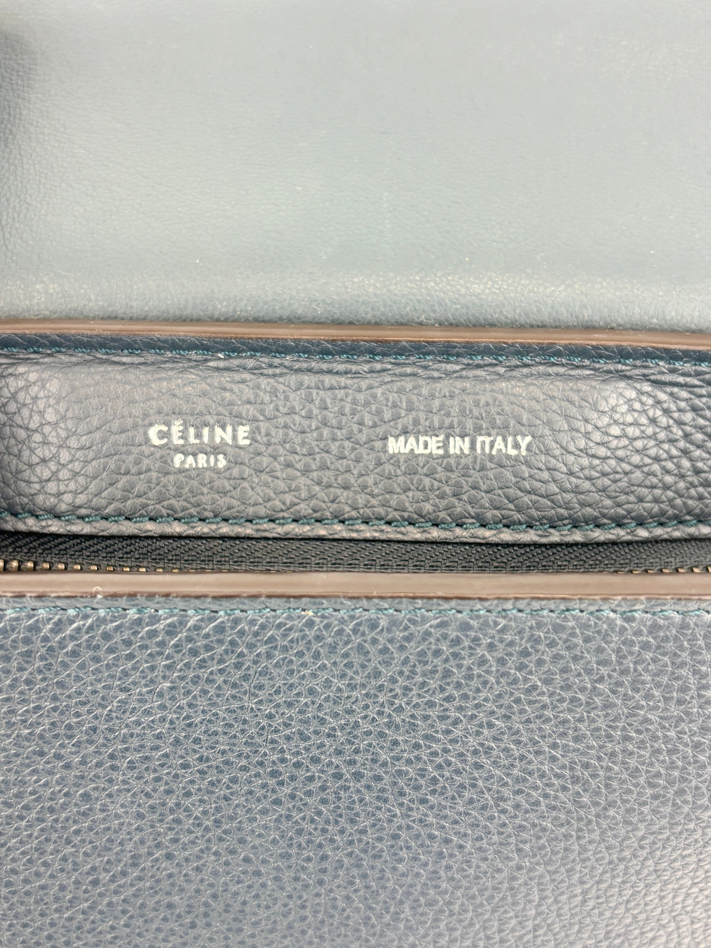 Medium Trapeze Blue Grained Calfskin/Suede