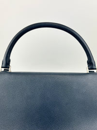 Medium Trapeze Blue Grained Calfskin/Suede
