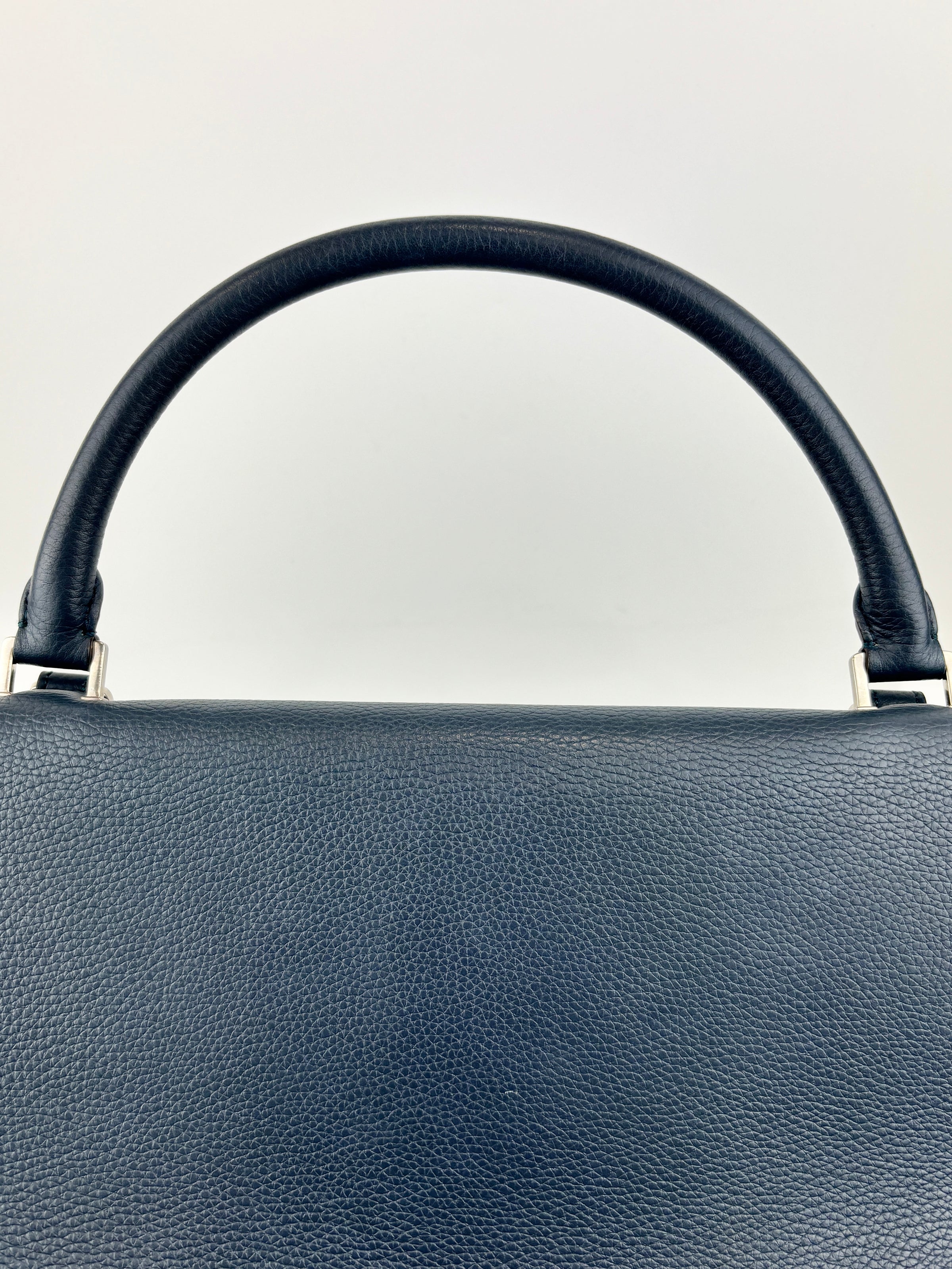 Medium Trapeze Blue Grained Calfskin/Suede