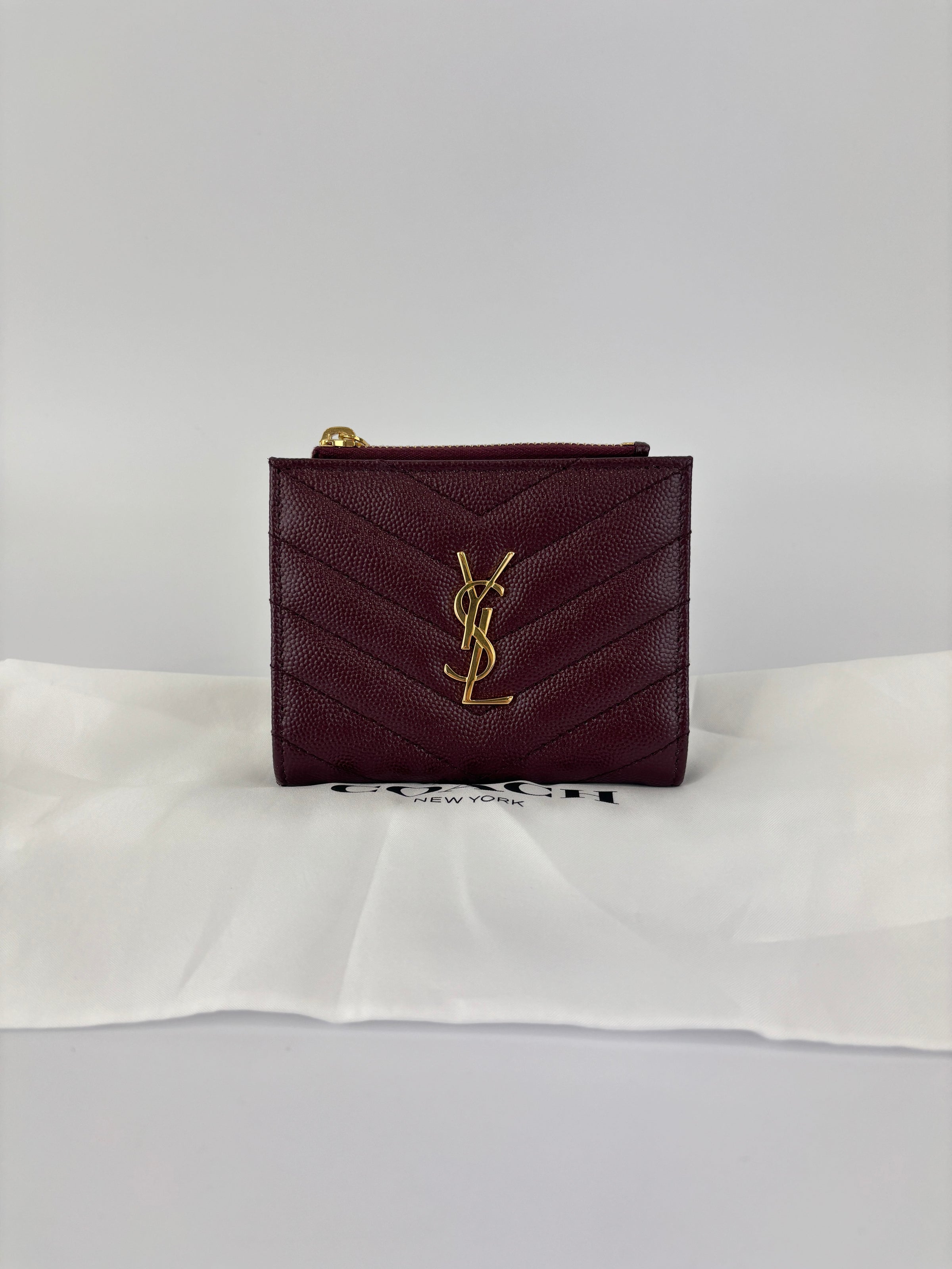 Cassandre Matelassé Bi-Fold Wallet Burgundy Grain de Poudre