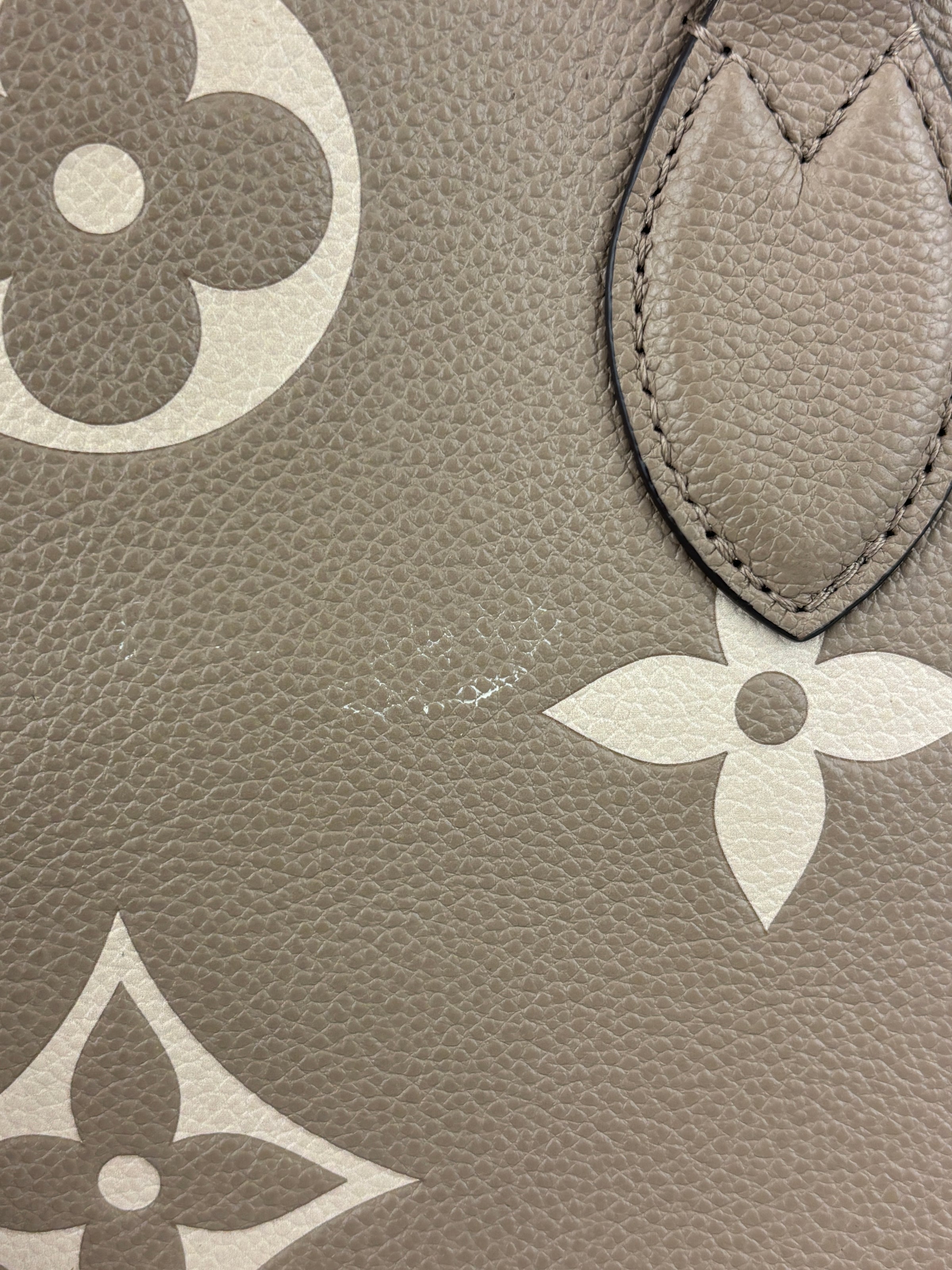 Onthego MM Bicolour Monogram Empreinte Leather Tourterelle / Crème