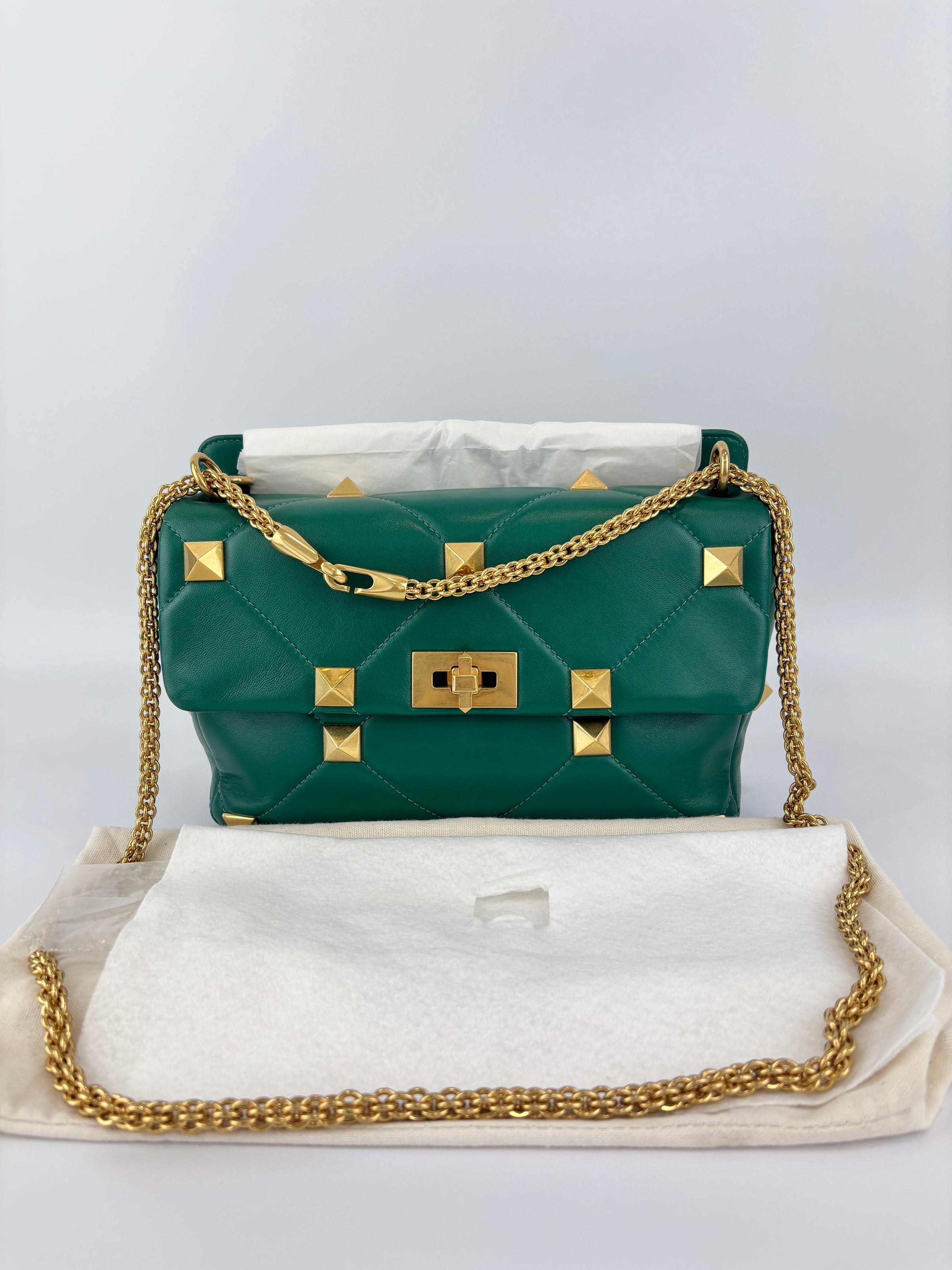 Roman Stud Medium Chain Bag Green