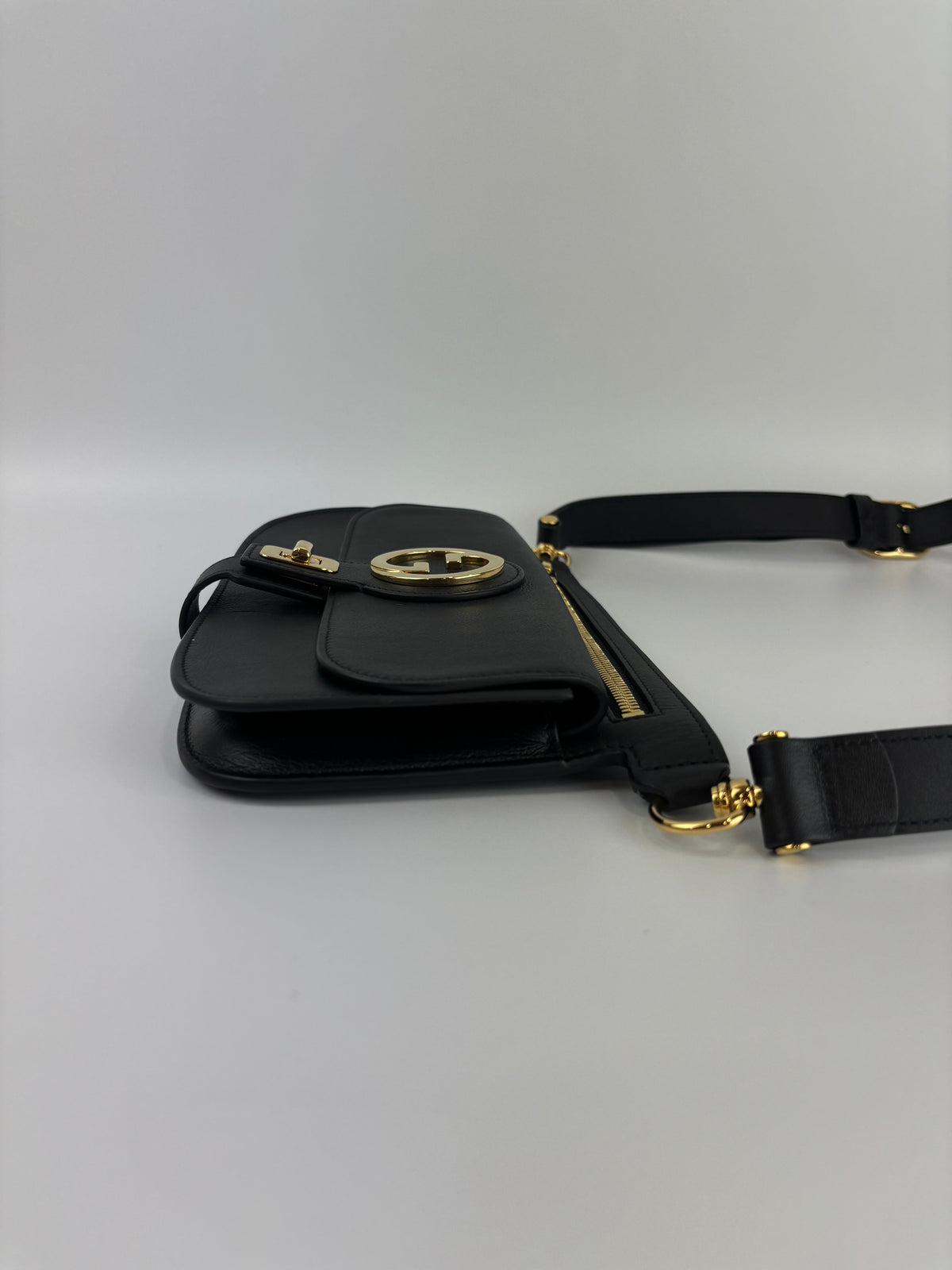 Blondie GG Supreme Smooth Leather Belt Bag in Black GHW