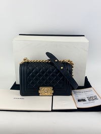 A67085 Black Quilted Lambskin Small Boy AGHW