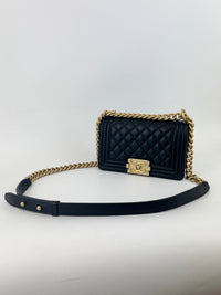A67085 Black Quilted Lambskin Small Boy AGHW