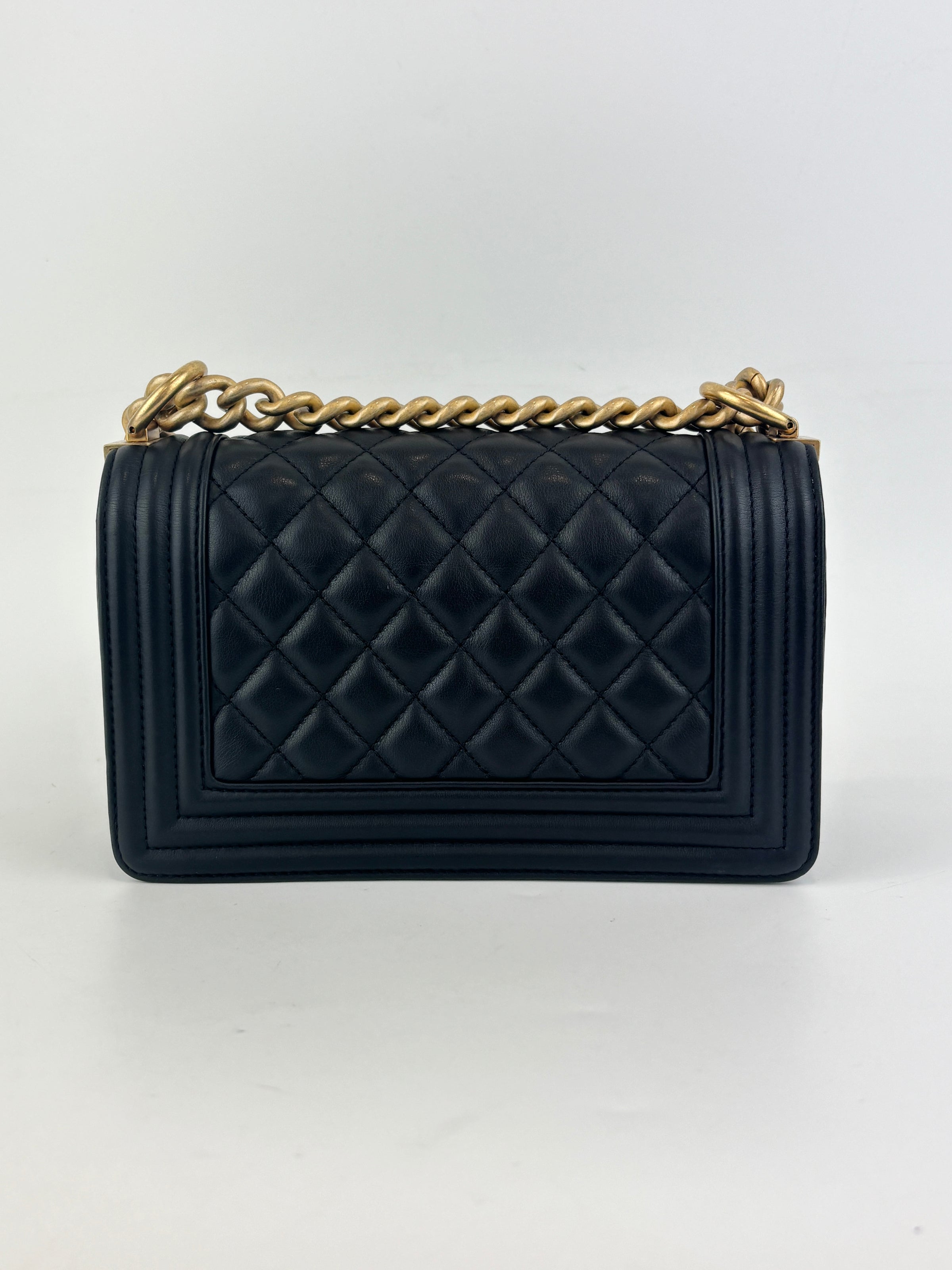 A67085 Black Quilted Lambskin Small Boy AGHW