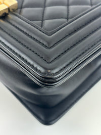 A67085 Black Quilted Lambskin Small Boy AGHW