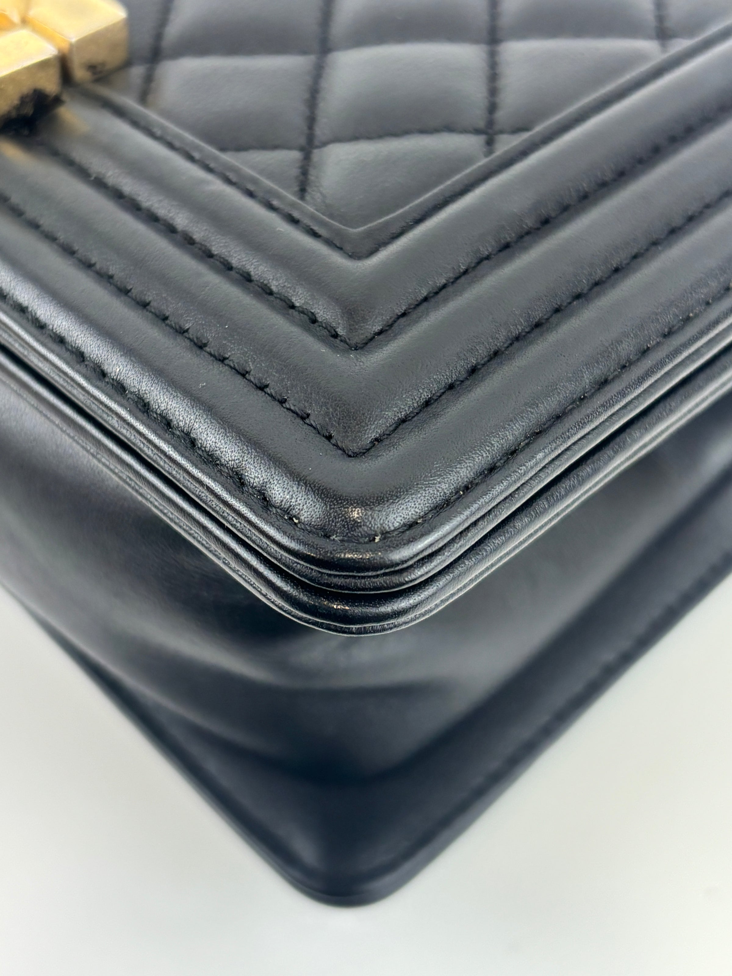 A67085 Black Quilted Lambskin Small Boy AGHW