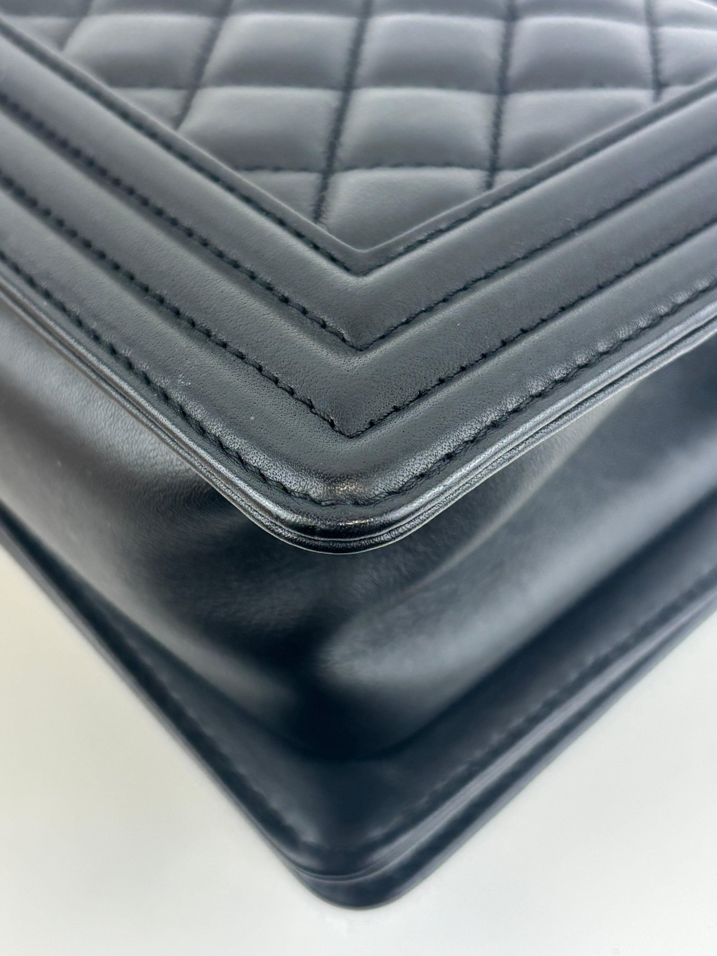 A67085 Black Quilted Lambskin Small Boy AGHW
