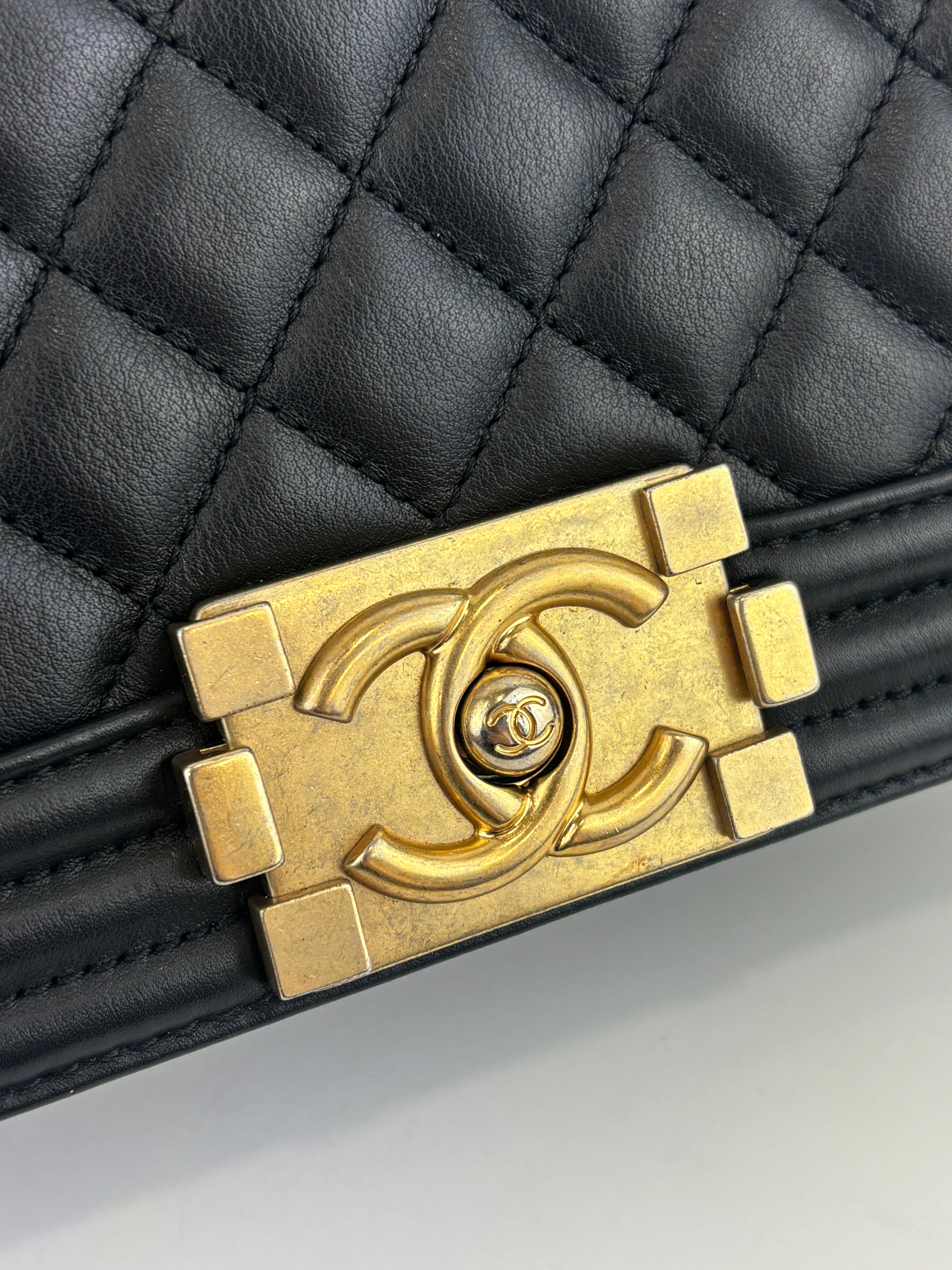 A67085 Black Quilted Lambskin Small Boy AGHW