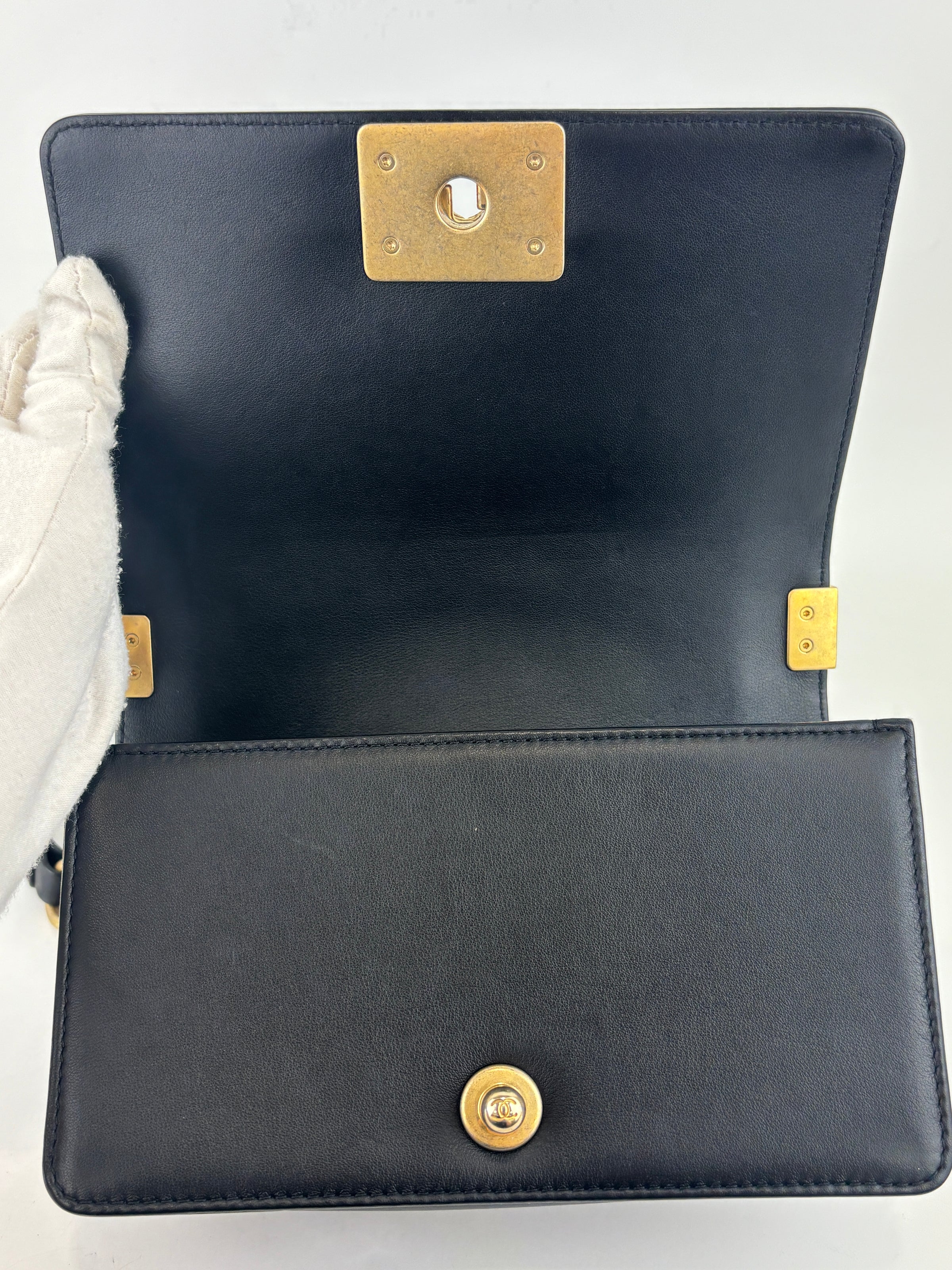 A67085 Black Quilted Lambskin Small Boy AGHW