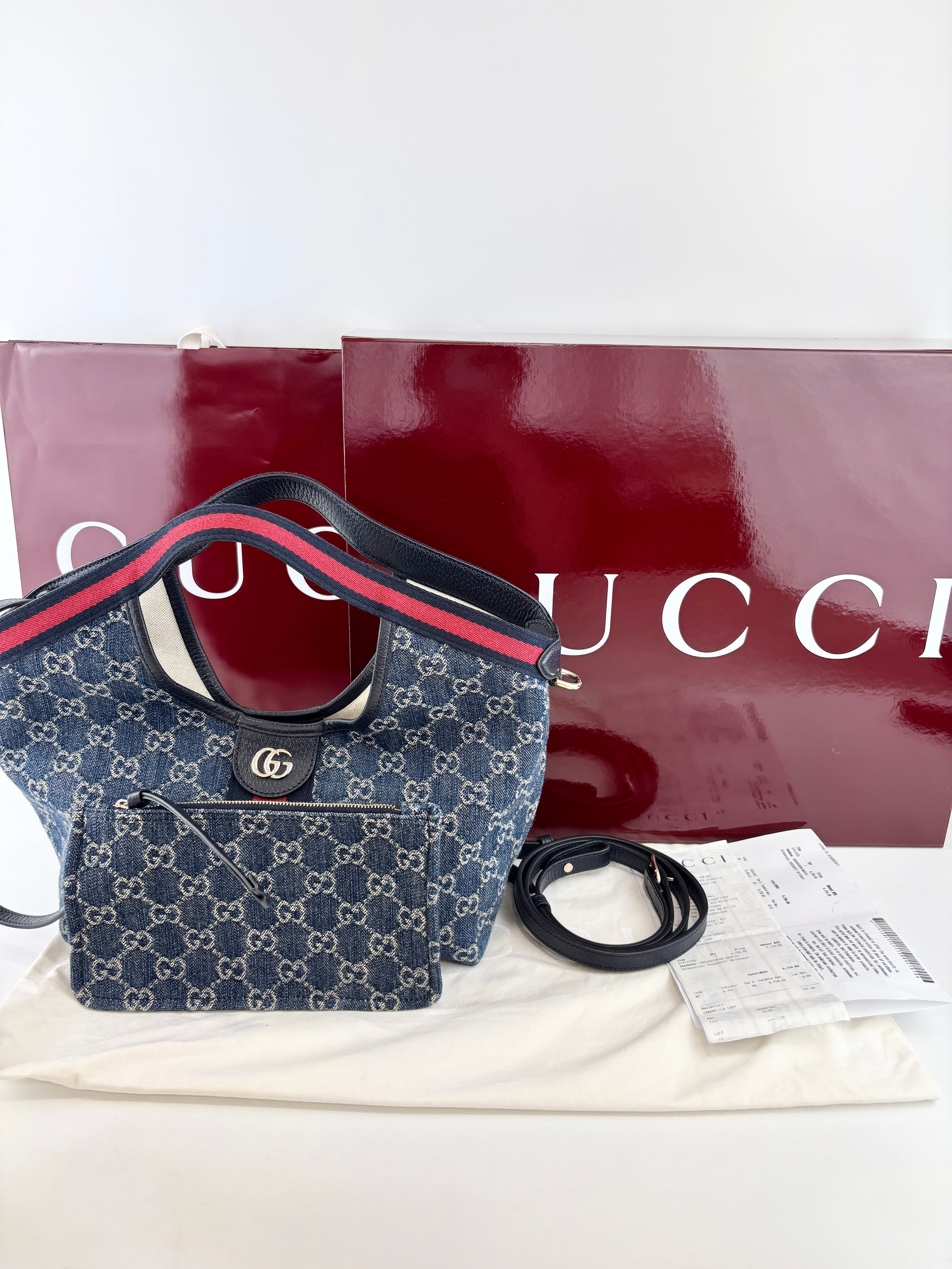 Giglio Small Tote Bag in Blue and White GG Denim