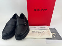 Moccasin with Gancini Ornament Saddle Loafer Calfskin in Black Size 10