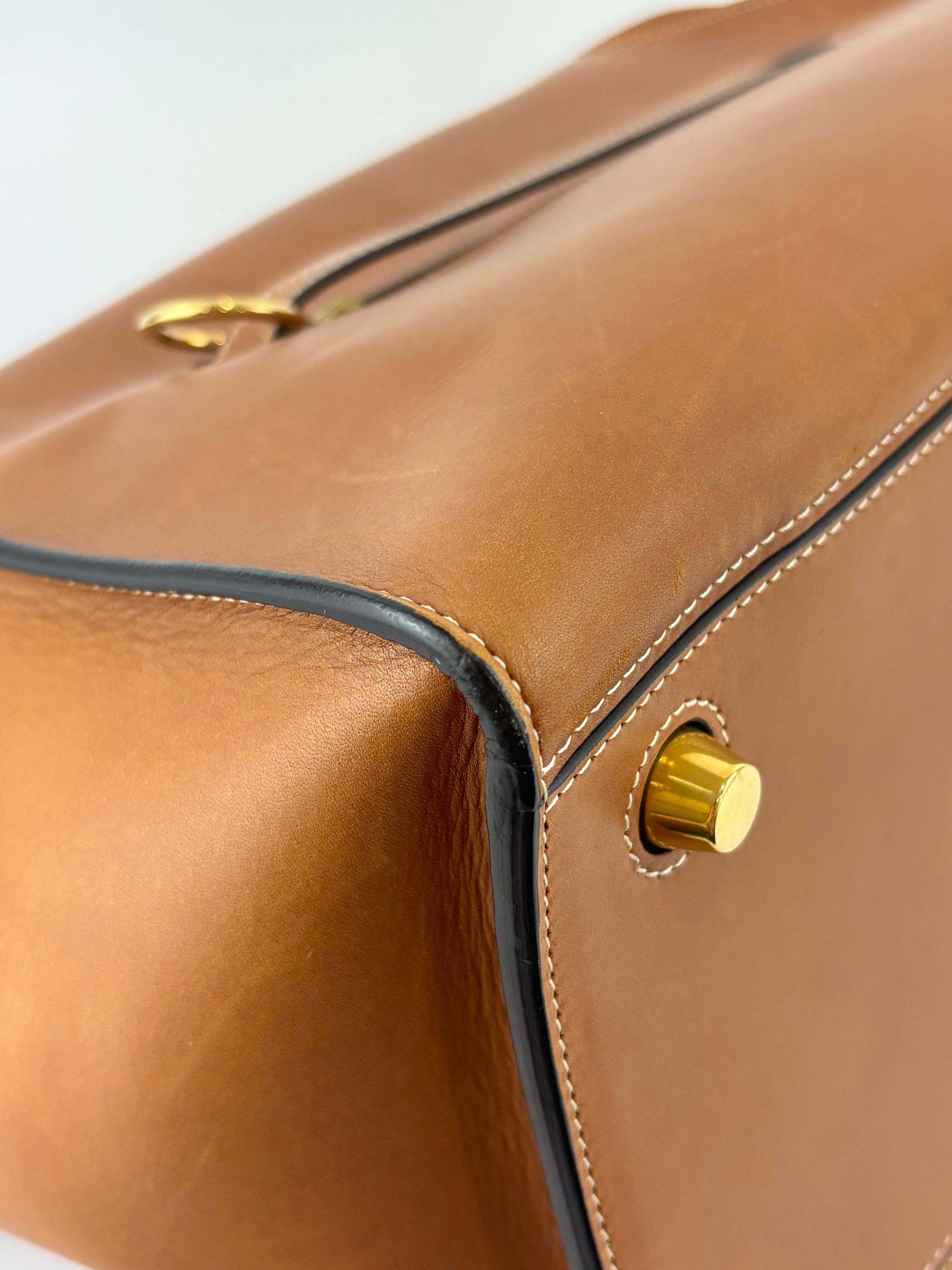 Brown Calfskin Leather Small Ring Bag