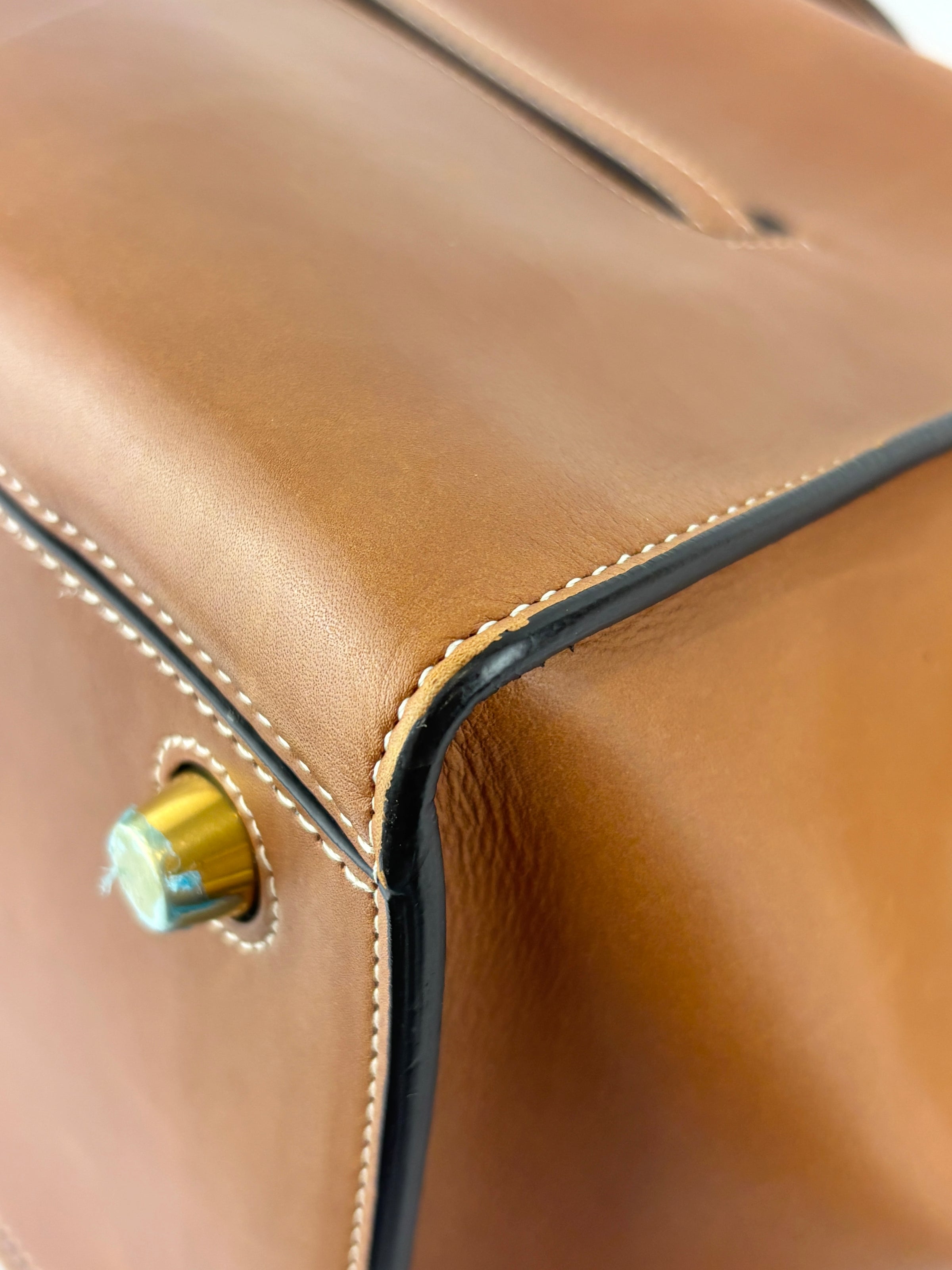 Brown Calfskin Leather Small Ring Bag