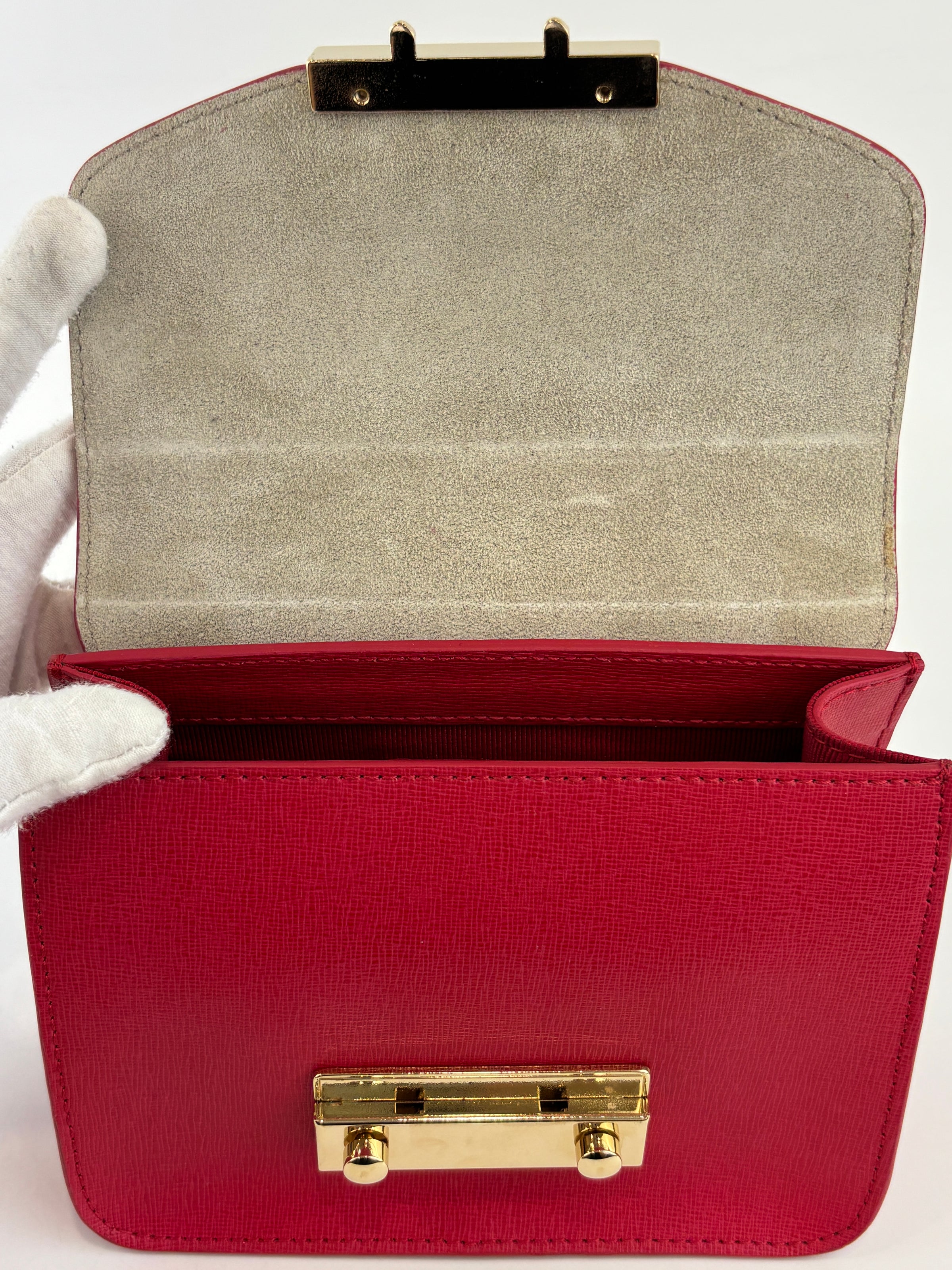 Mini Brava Crossbody Bag in Red Textured Leather