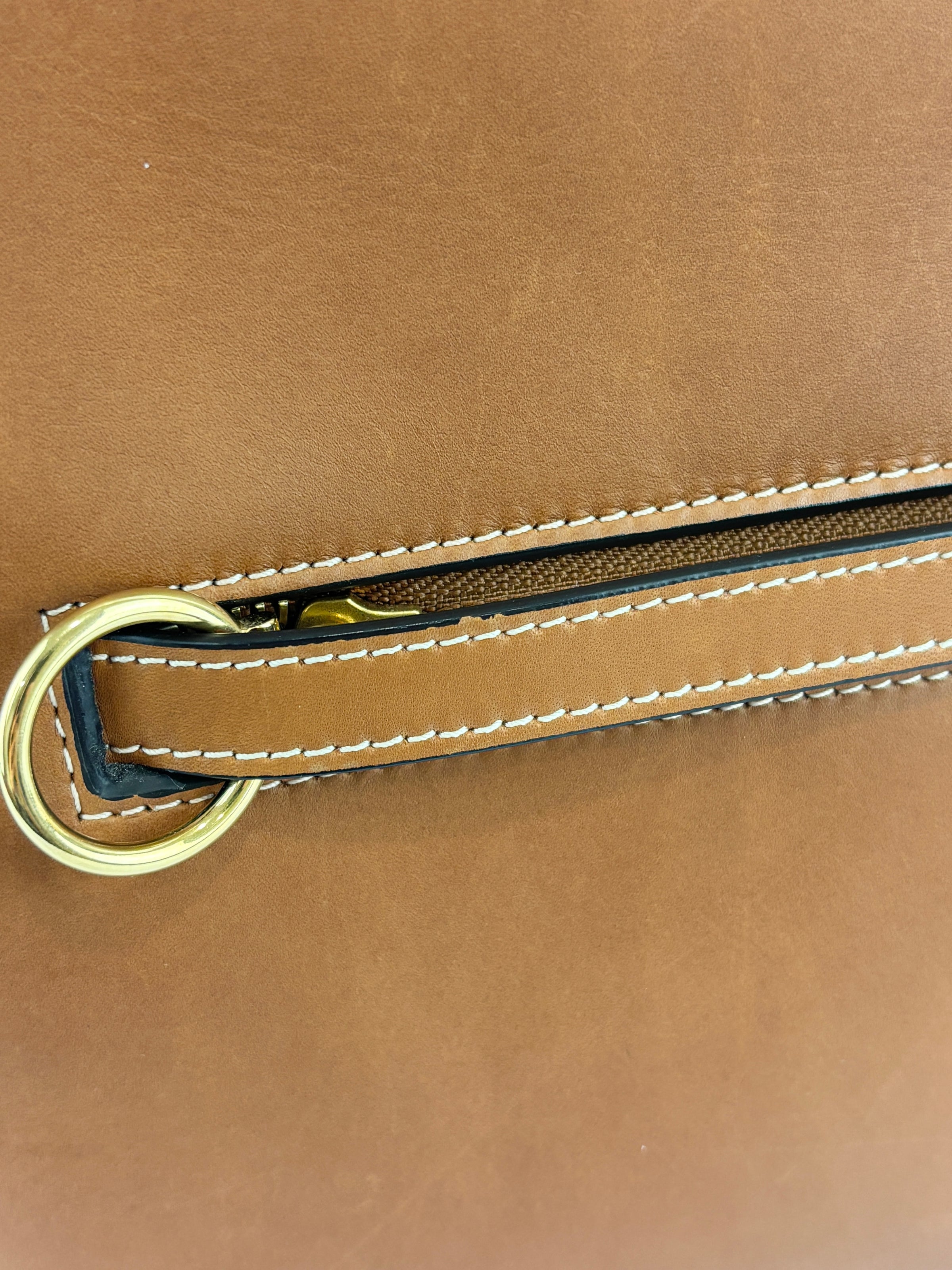 Brown Calfskin Leather Small Ring Bag