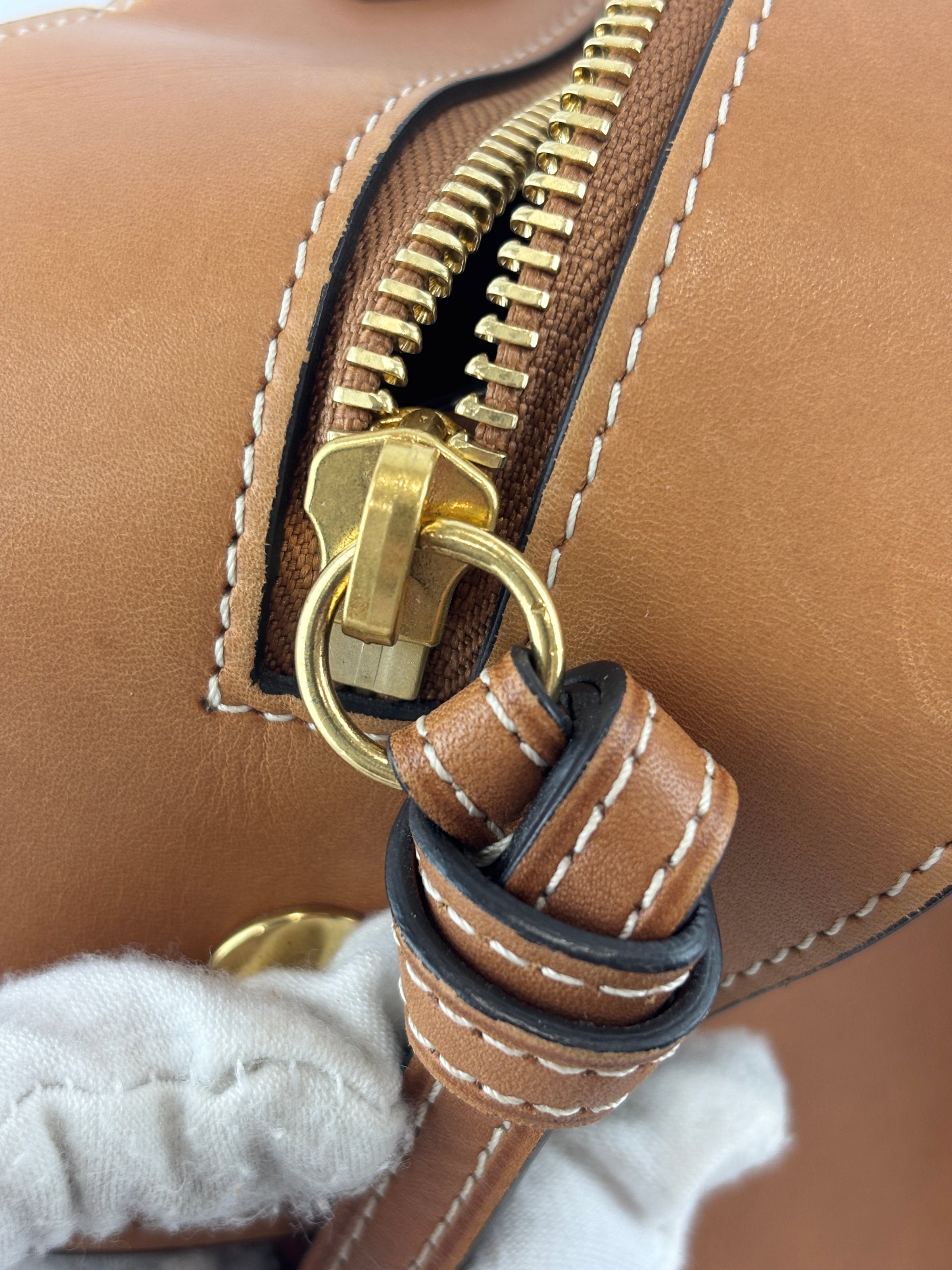 Brown Calfskin Leather Small Ring Bag