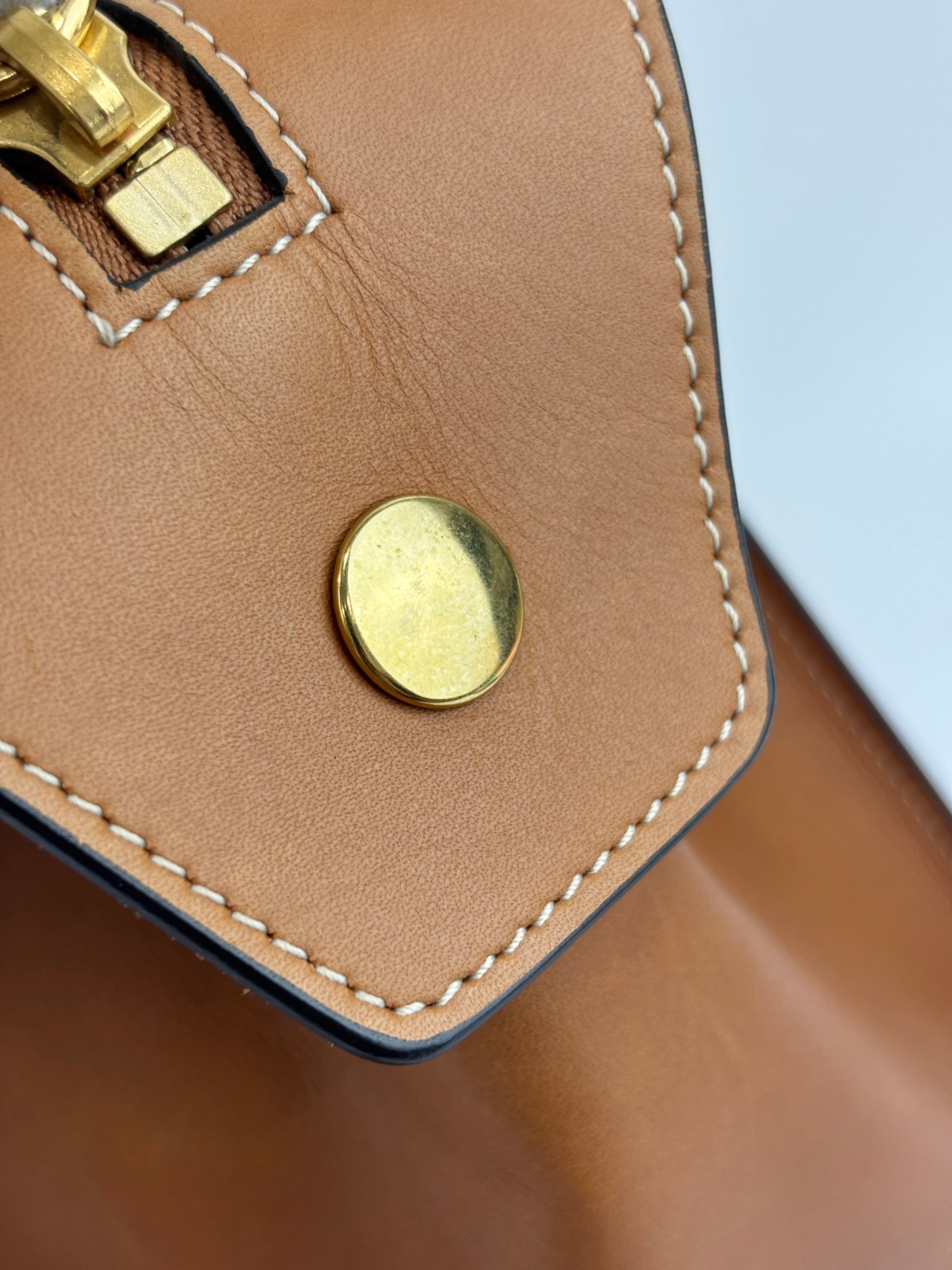 Brown Calfskin Leather Small Ring Bag