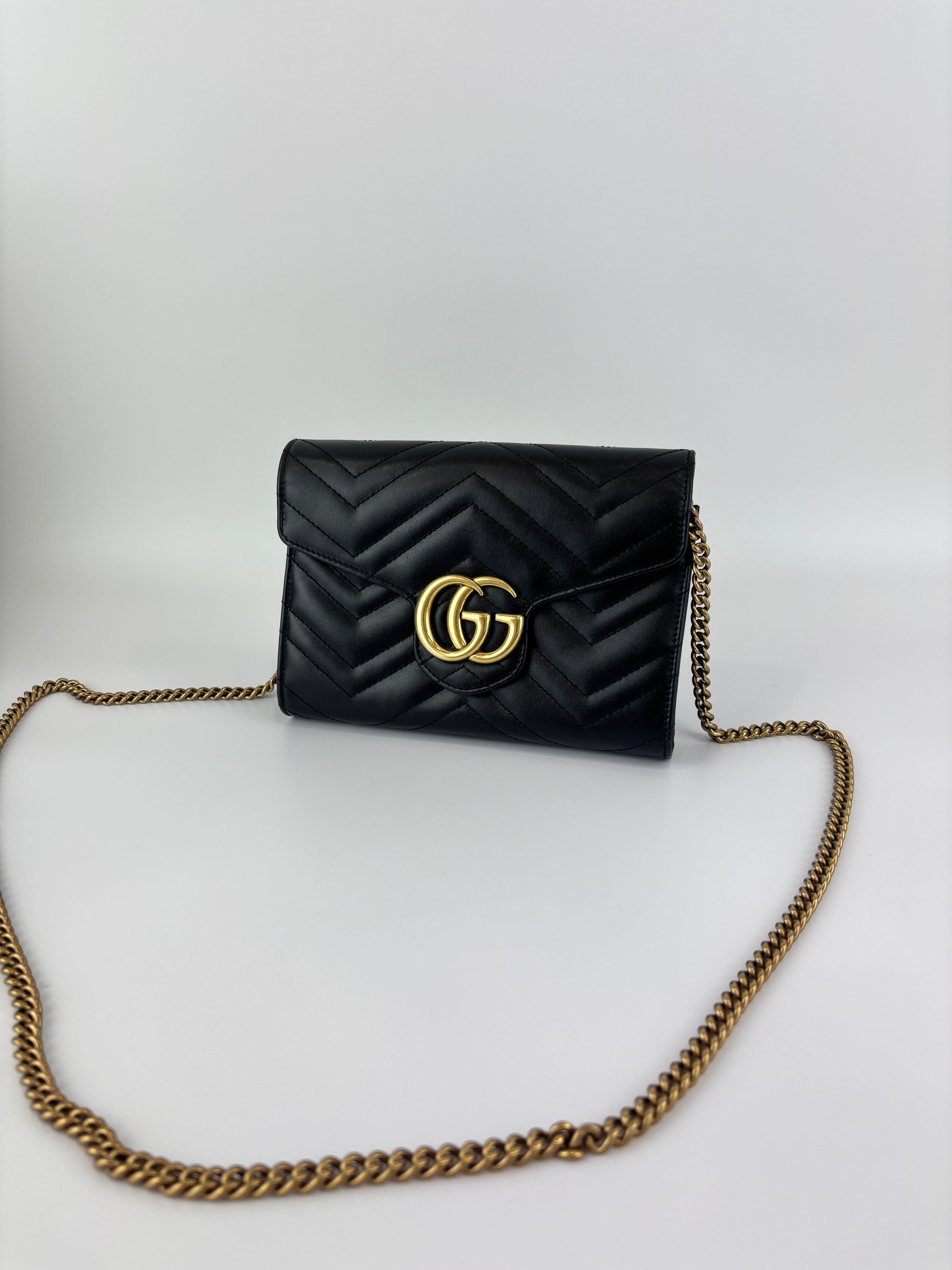 GG Marmont Matelasse Calfskin Wallet On Chain Crossbody Bag
