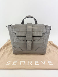 Maestra Embossed Leather Backpack in Grey