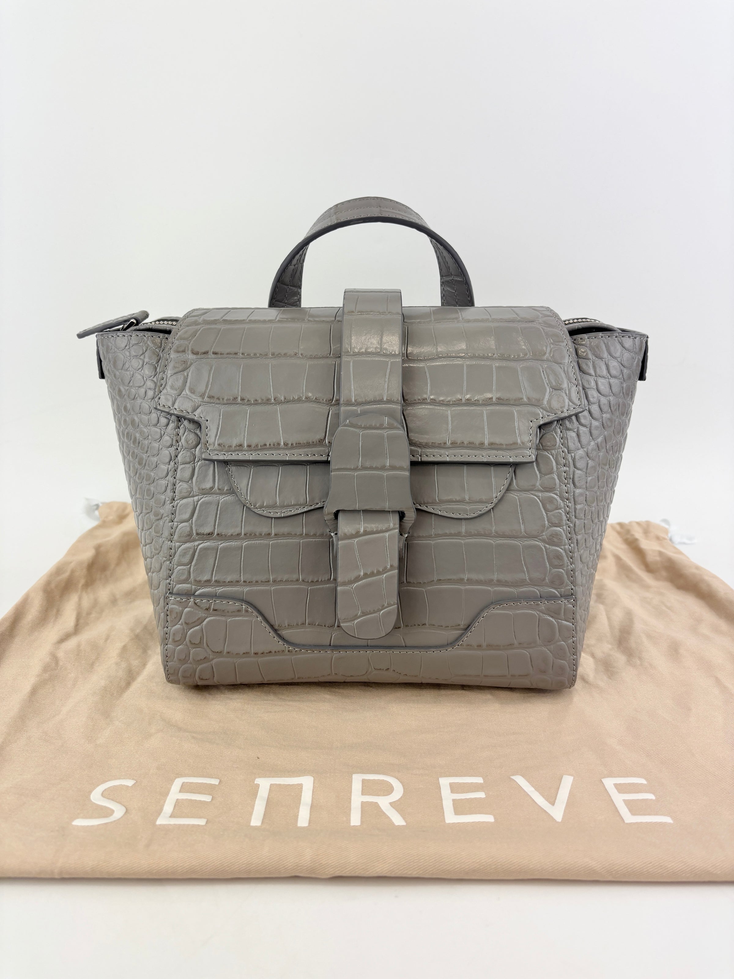 Maestra Embossed Leather Backpack in Grey
