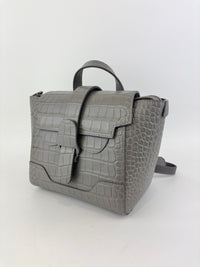 Maestra Embossed Leather Backpack in Grey