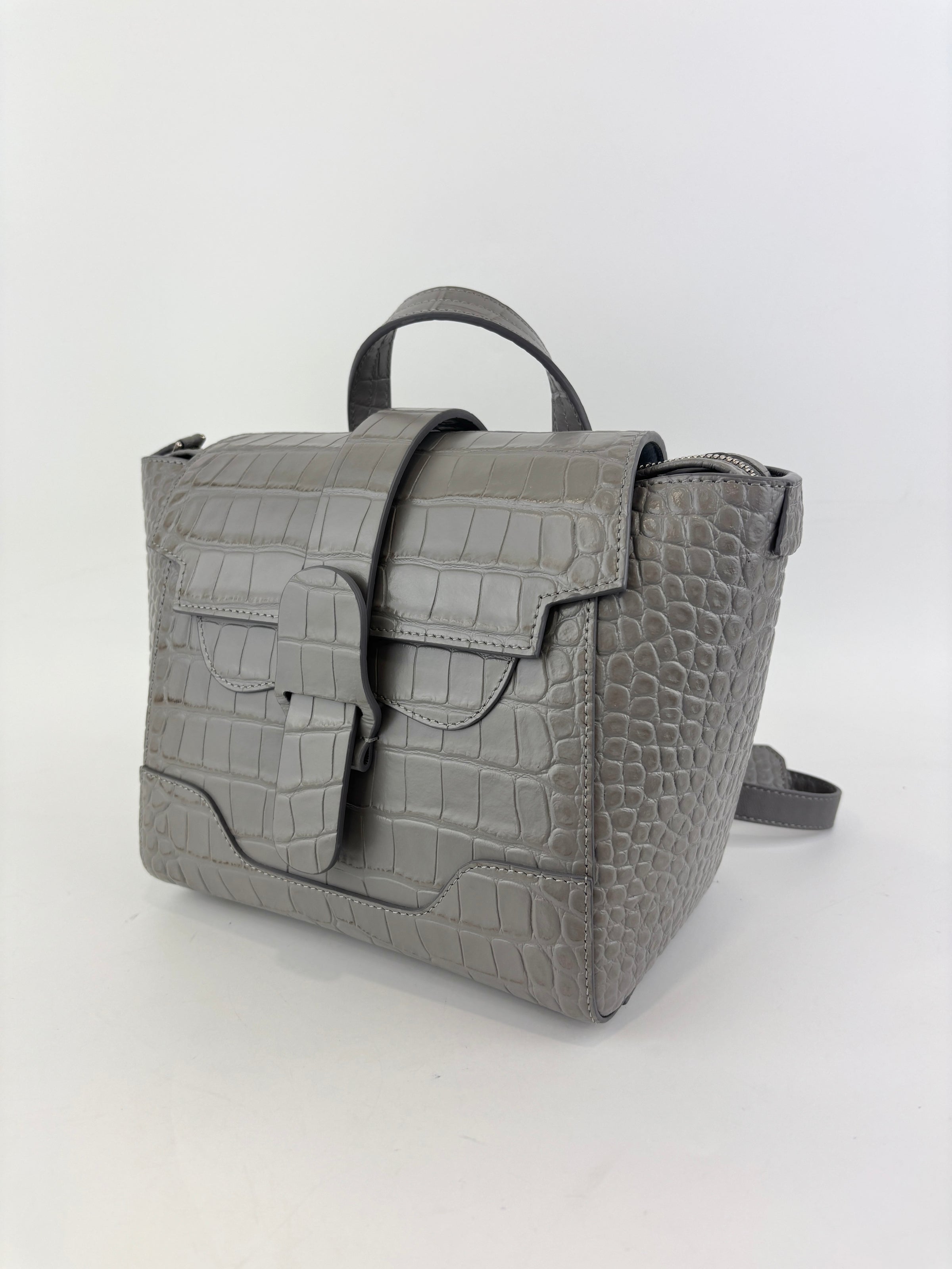 Maestra Embossed Leather Backpack in Grey