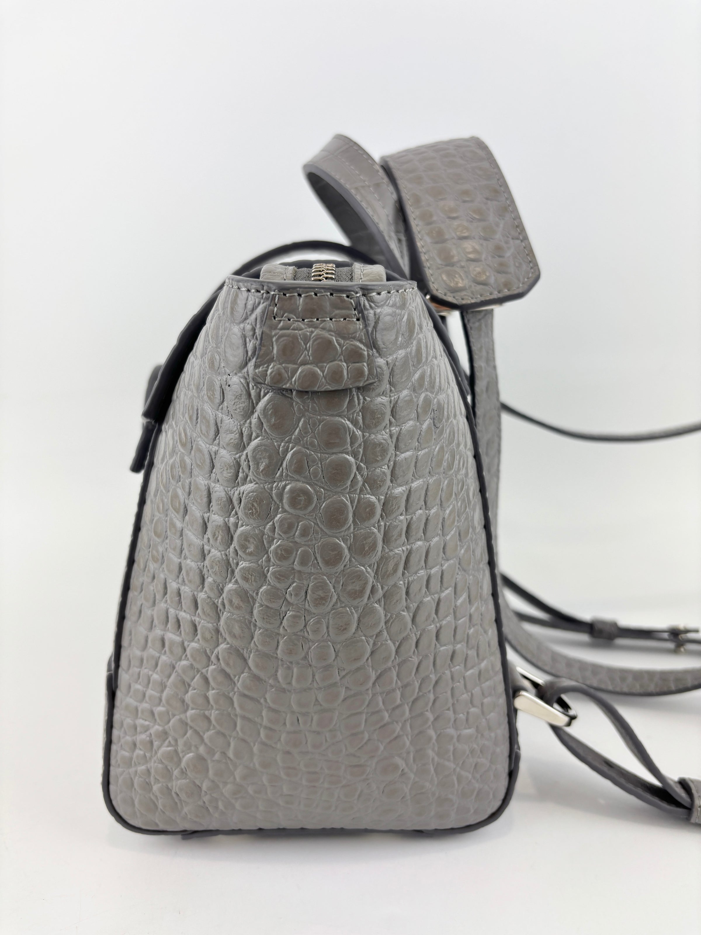 Maestra Embossed Leather Backpack in Grey