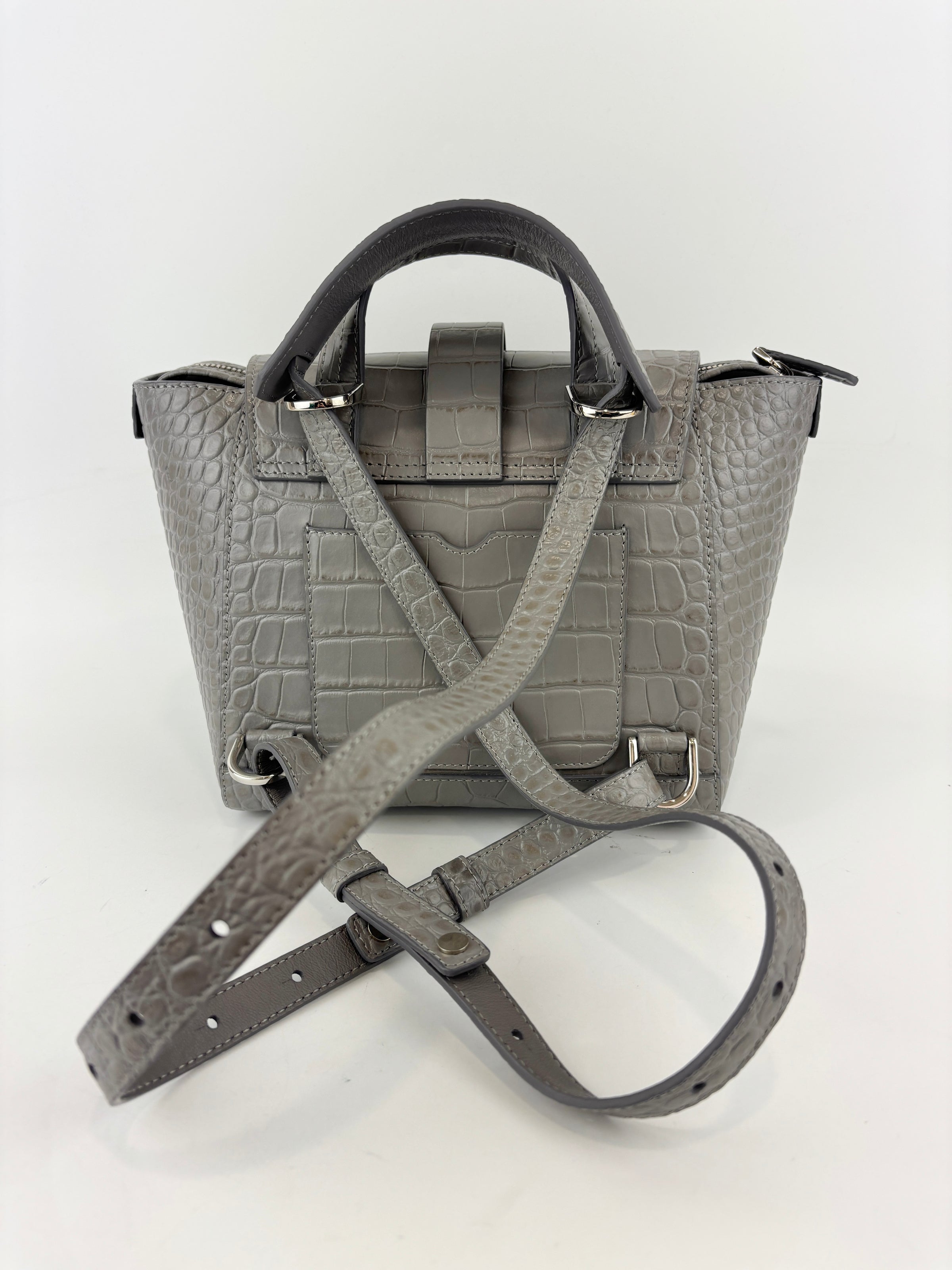 Maestra Embossed Leather Backpack in Grey