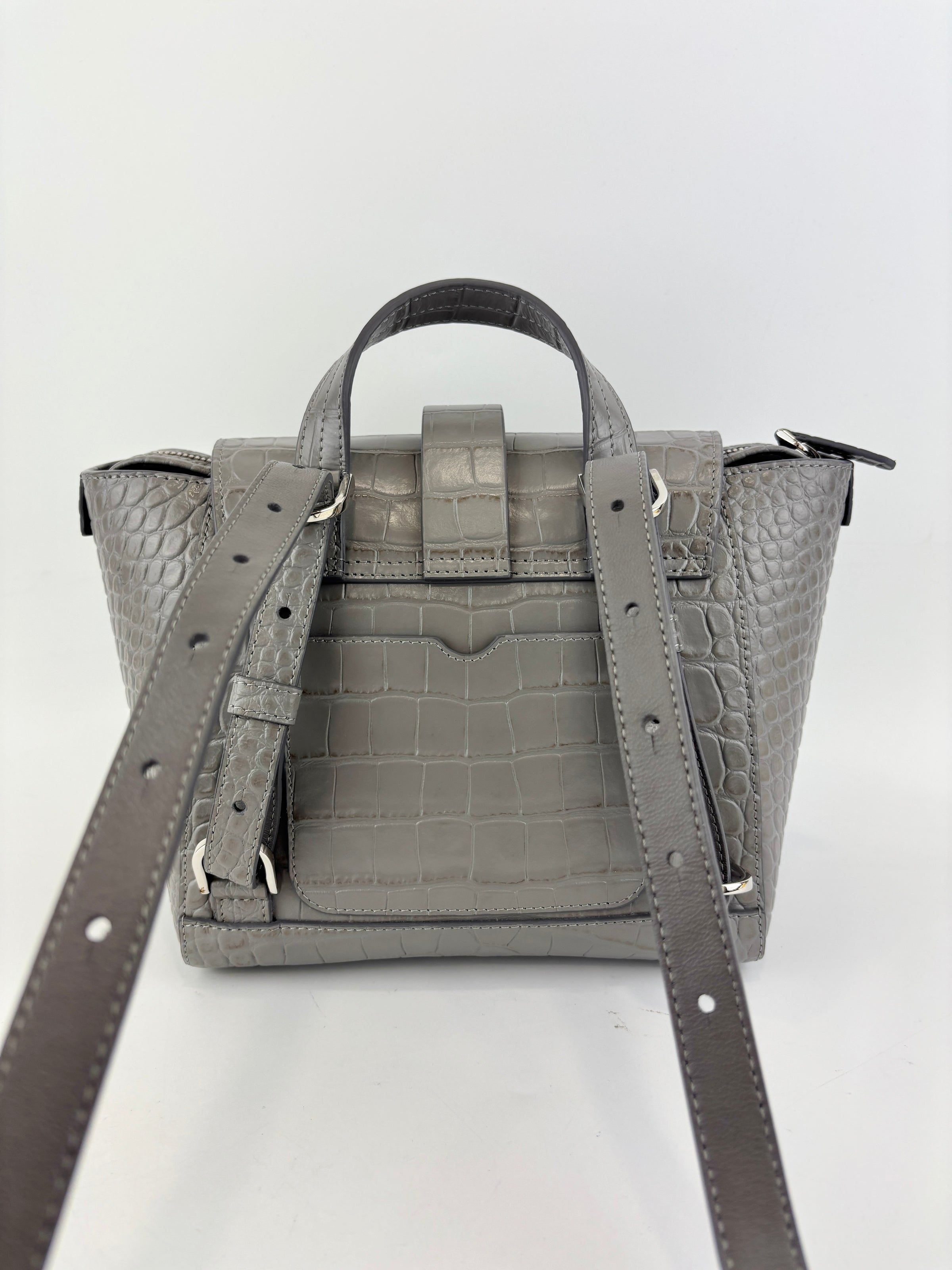 Maestra Embossed Leather Backpack in Grey