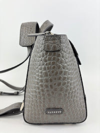 Maestra Embossed Leather Backpack in Grey