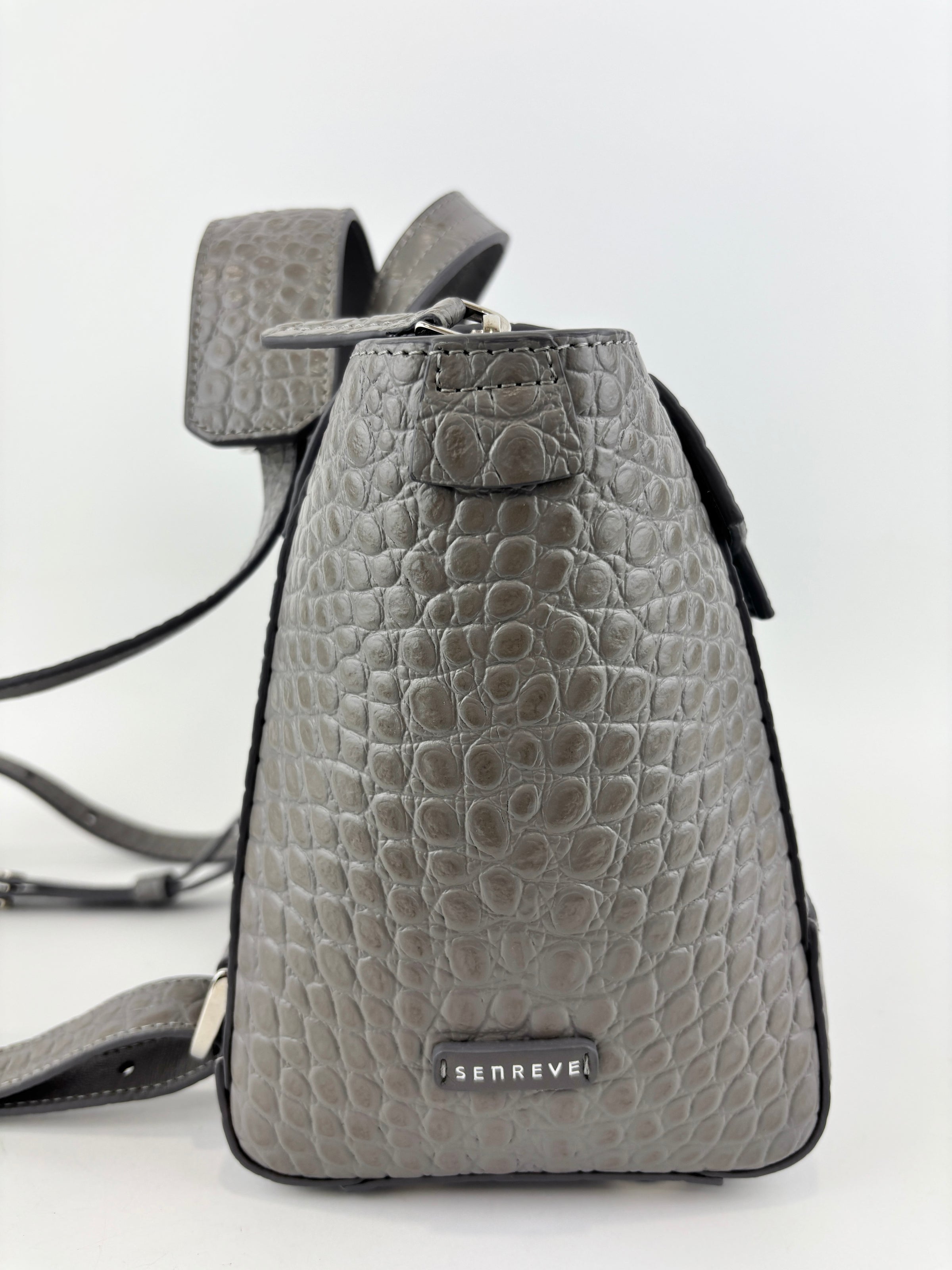Maestra Embossed Leather Backpack in Grey