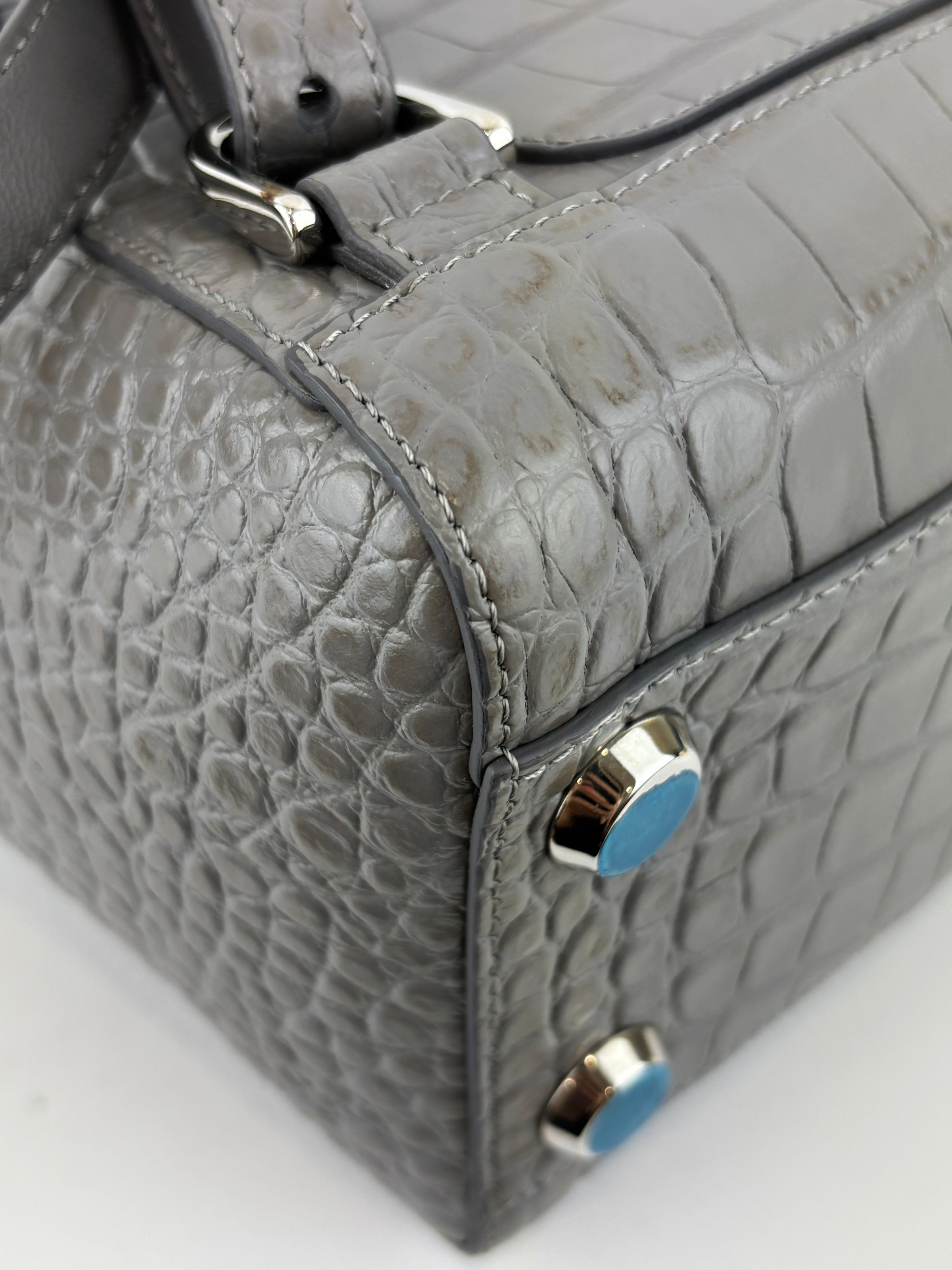 Maestra Embossed Leather Backpack in Grey