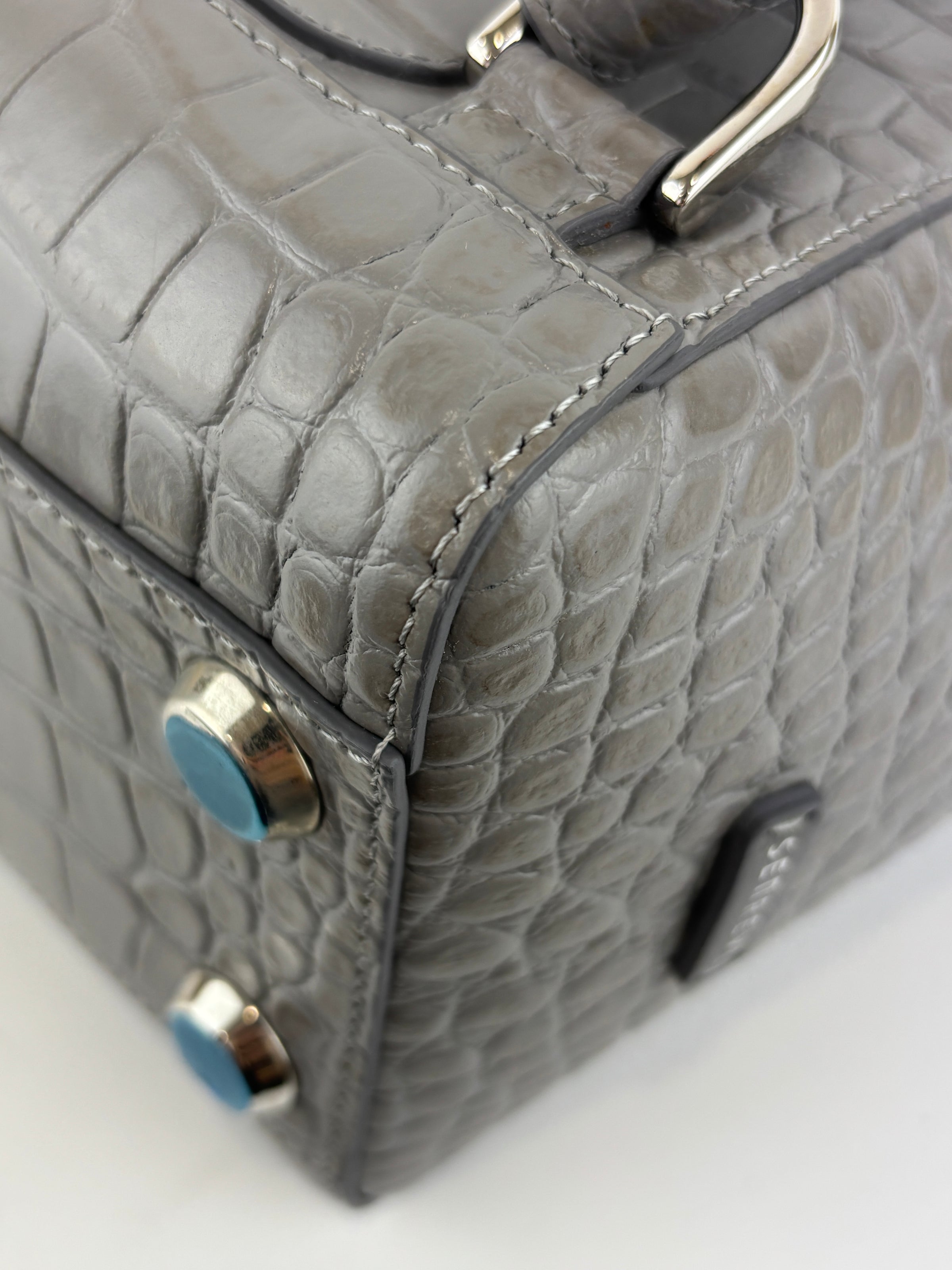 Maestra Embossed Leather Backpack in Grey