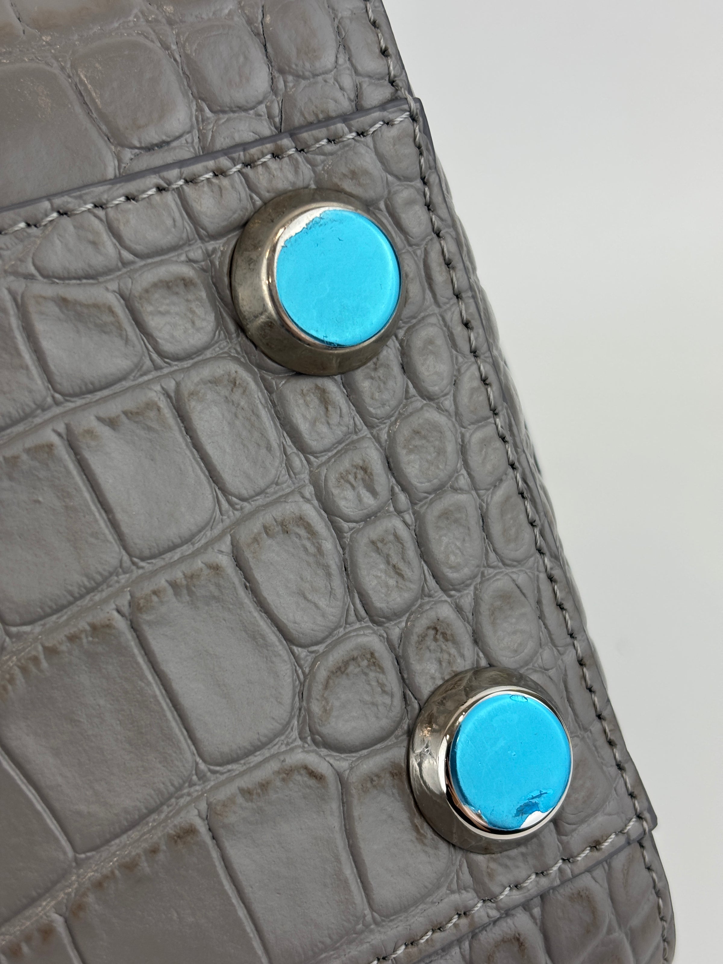 Maestra Embossed Leather Backpack in Grey