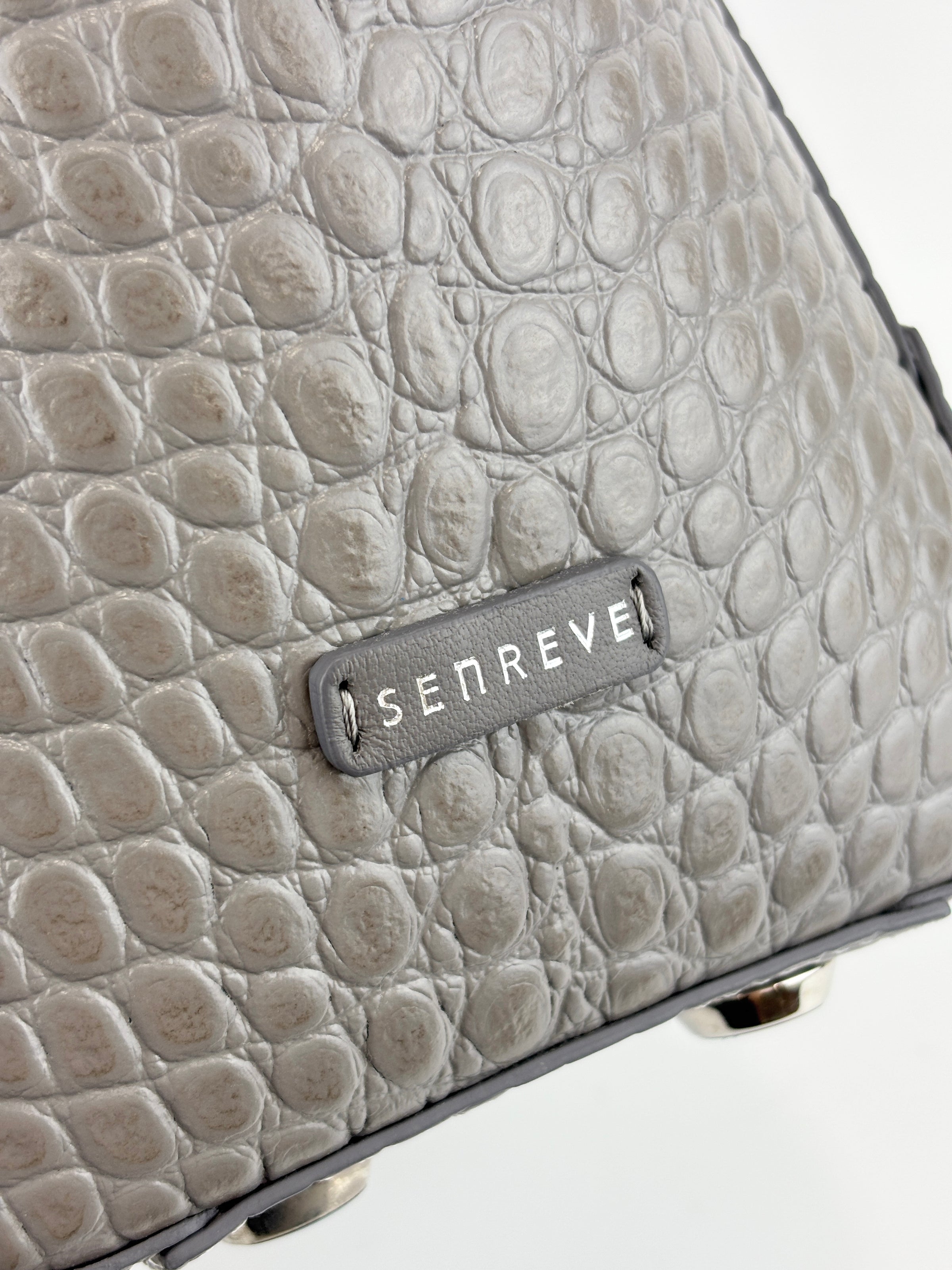 Maestra Embossed Leather Backpack in Grey