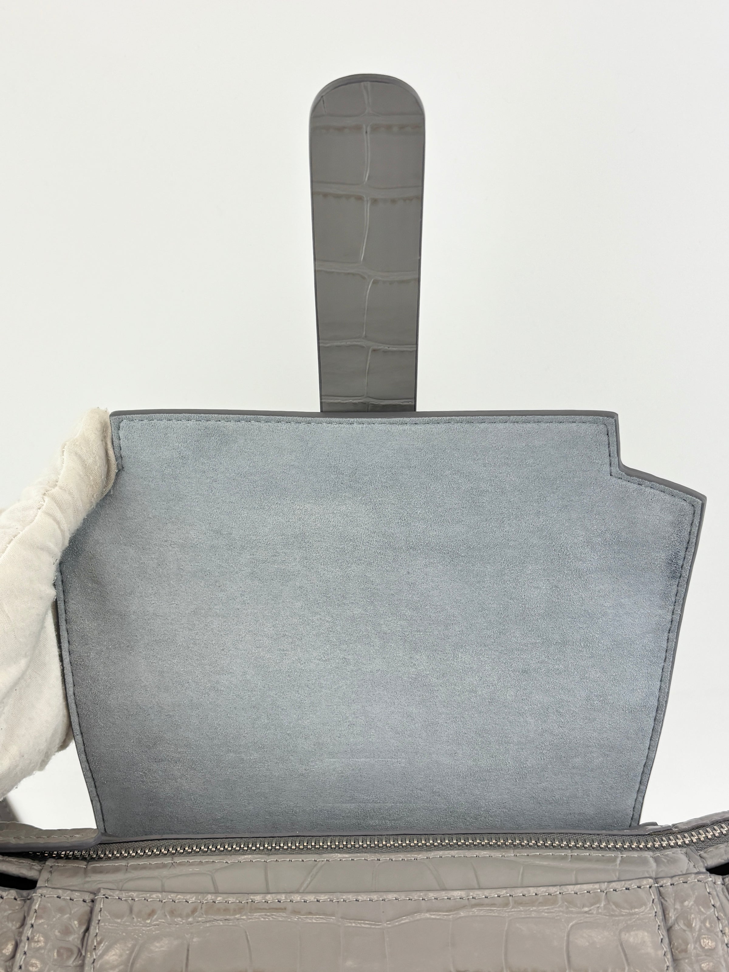 Maestra Embossed Leather Backpack in Grey