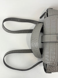 Maestra Embossed Leather Backpack in Grey