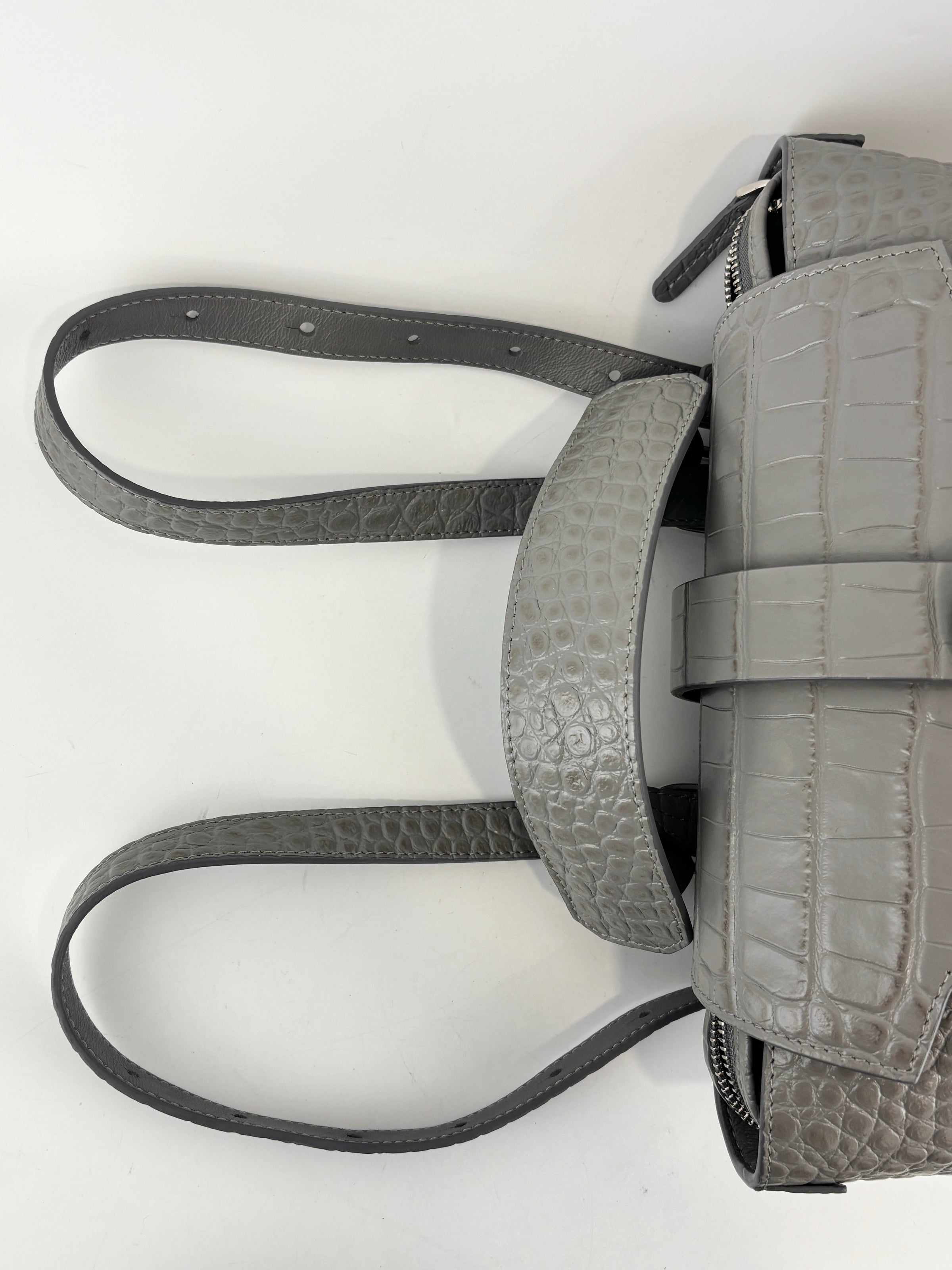Maestra Embossed Leather Backpack in Grey