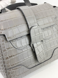 Maestra Embossed Leather Backpack in Grey
